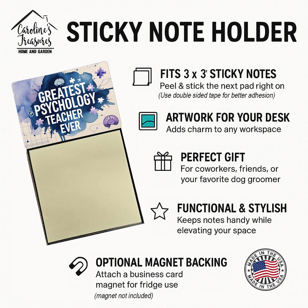 Greatest Psychology Teacher Ever Funny Sticky Note Holder for Teacher's Gift Refillable with 3x3 Notes
