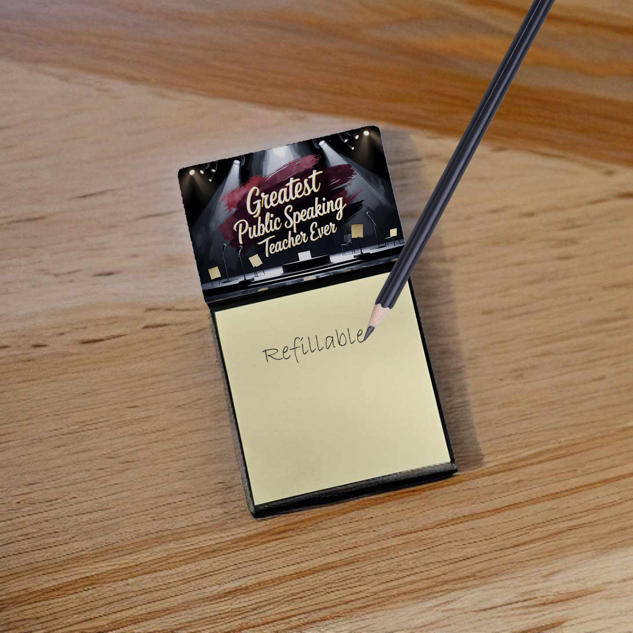 Greatest Public Speaking Teacher Ever Funny Sticky Note Holder for Teacher's Gift Refillable with 3x3 Notes