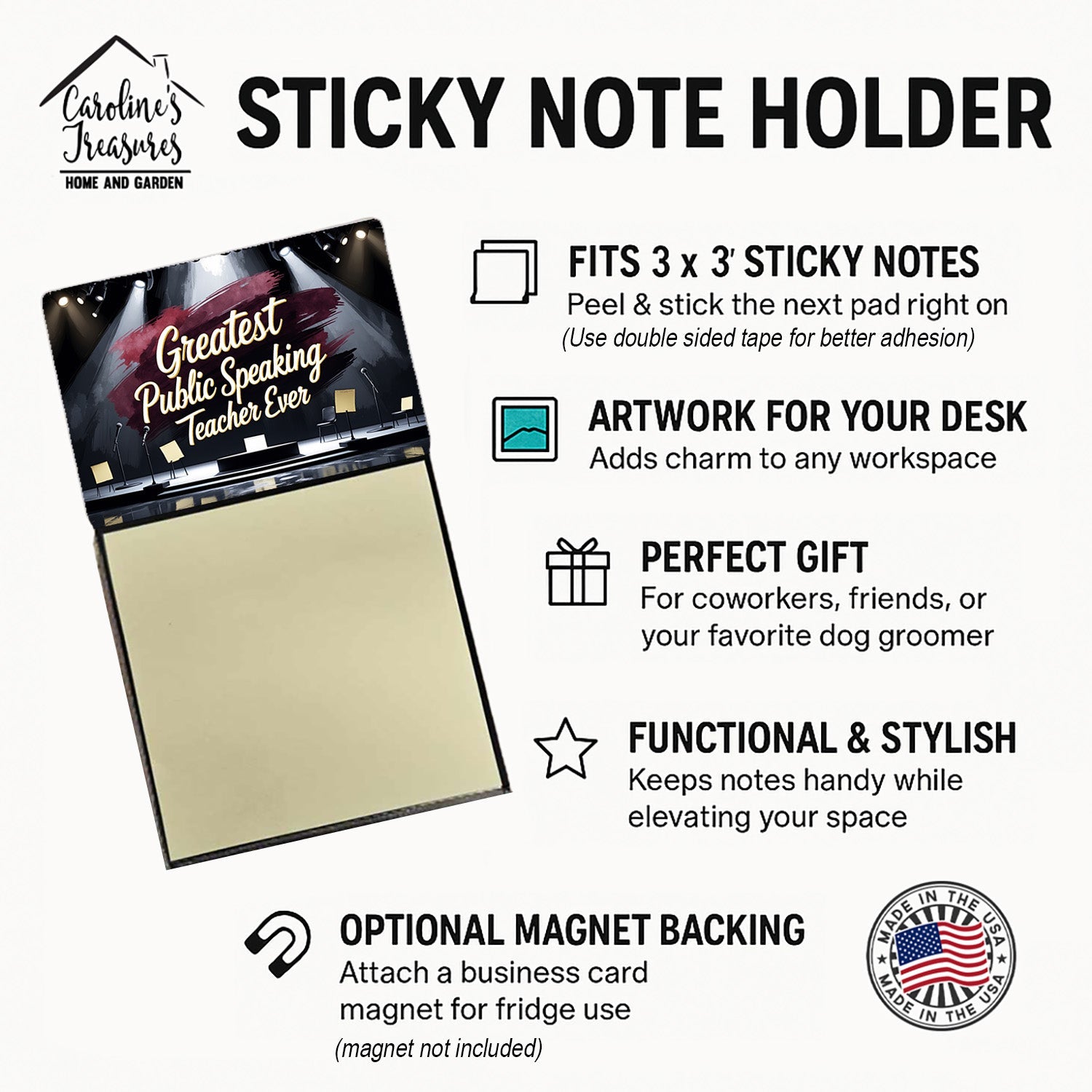 Greatest Public Speaking Teacher Ever Funny Sticky Note Holder for Teacher's Gift Refillable with 3x3 Notes