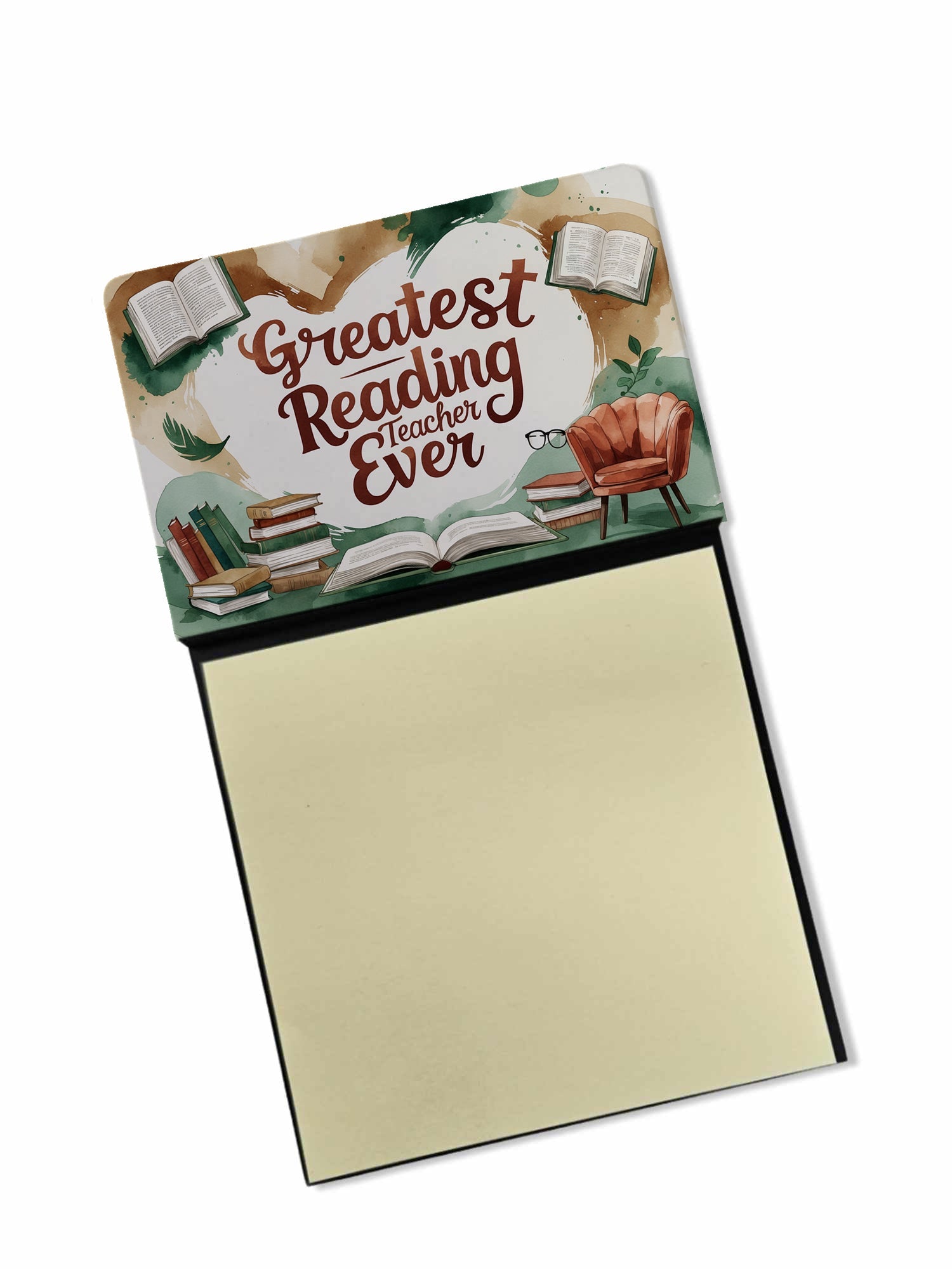 Greatest Reading Teacher Ever Funny Sticky Note Holder for Teacher's Gift Refillable with 3x3 Notes
