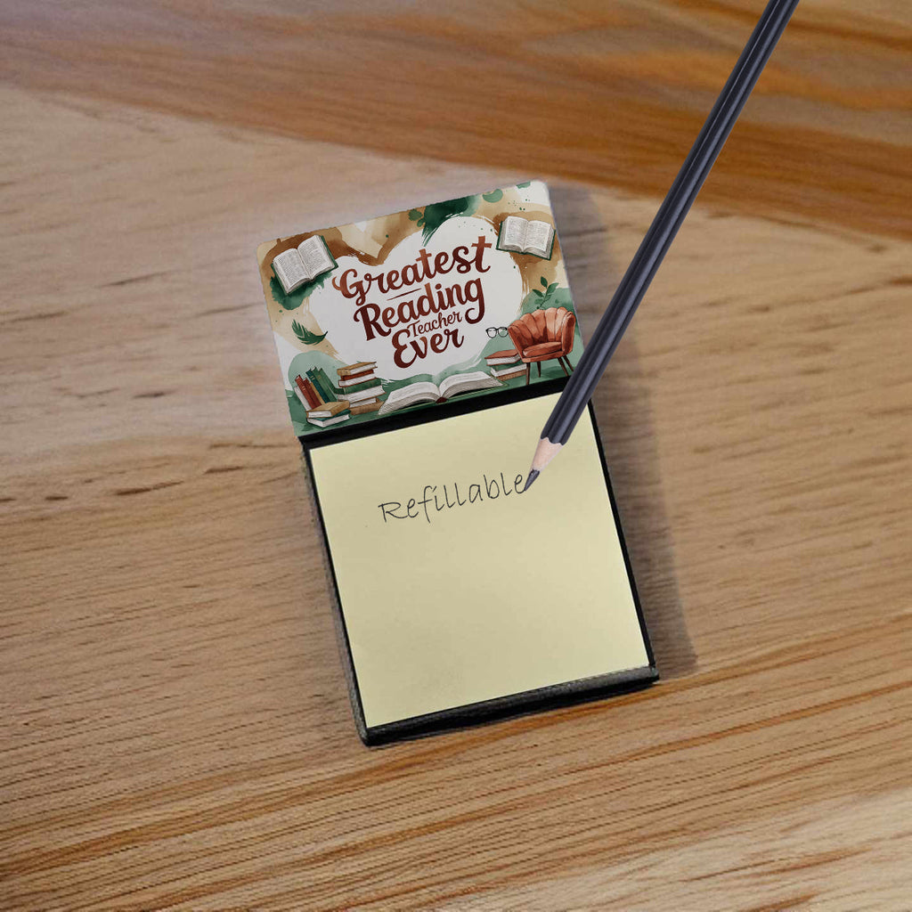 Greatest Reading Teacher Ever Funny Sticky Note Holder for Teacher's Gift Refillable with 3x3 Notes
