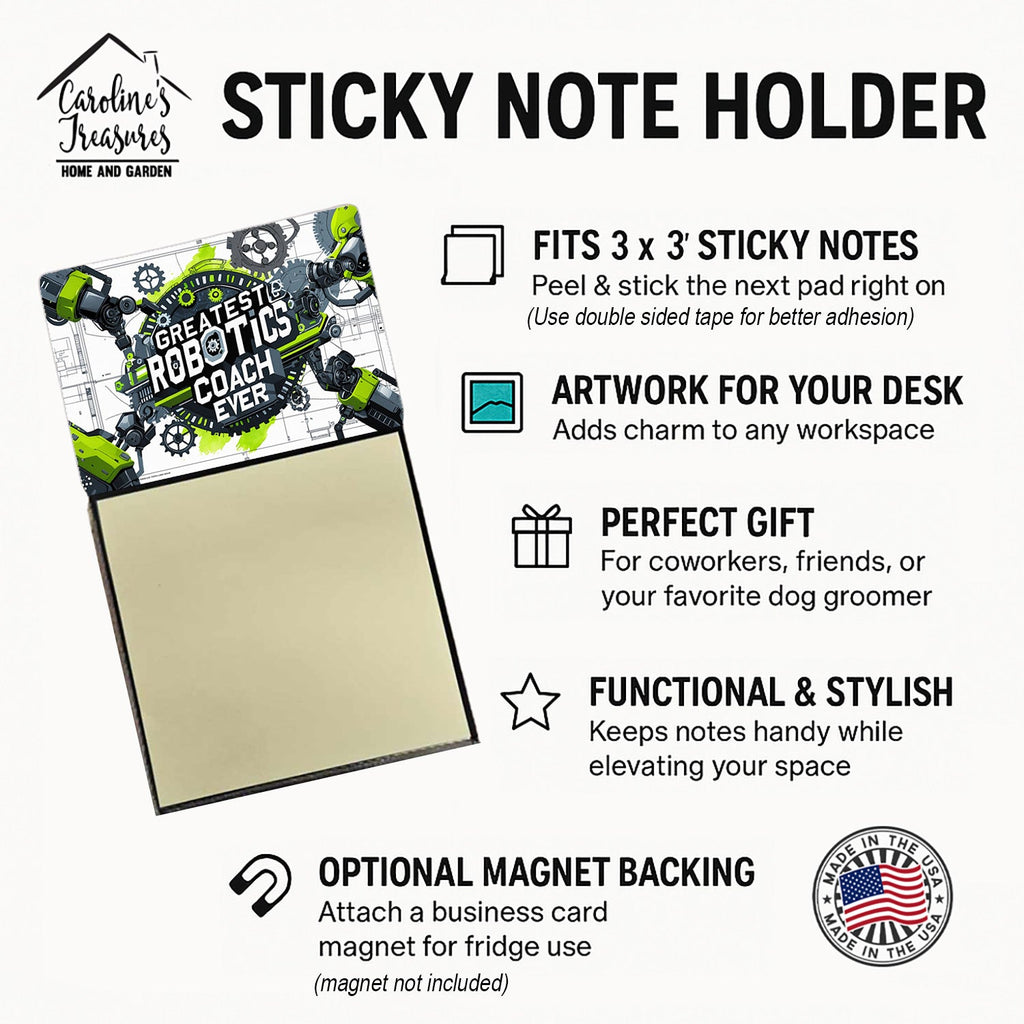 Greatest Robotics Coach Ever Funny Sticky Note Holder for Teacher's Gift Refillable with 3x3 Notes