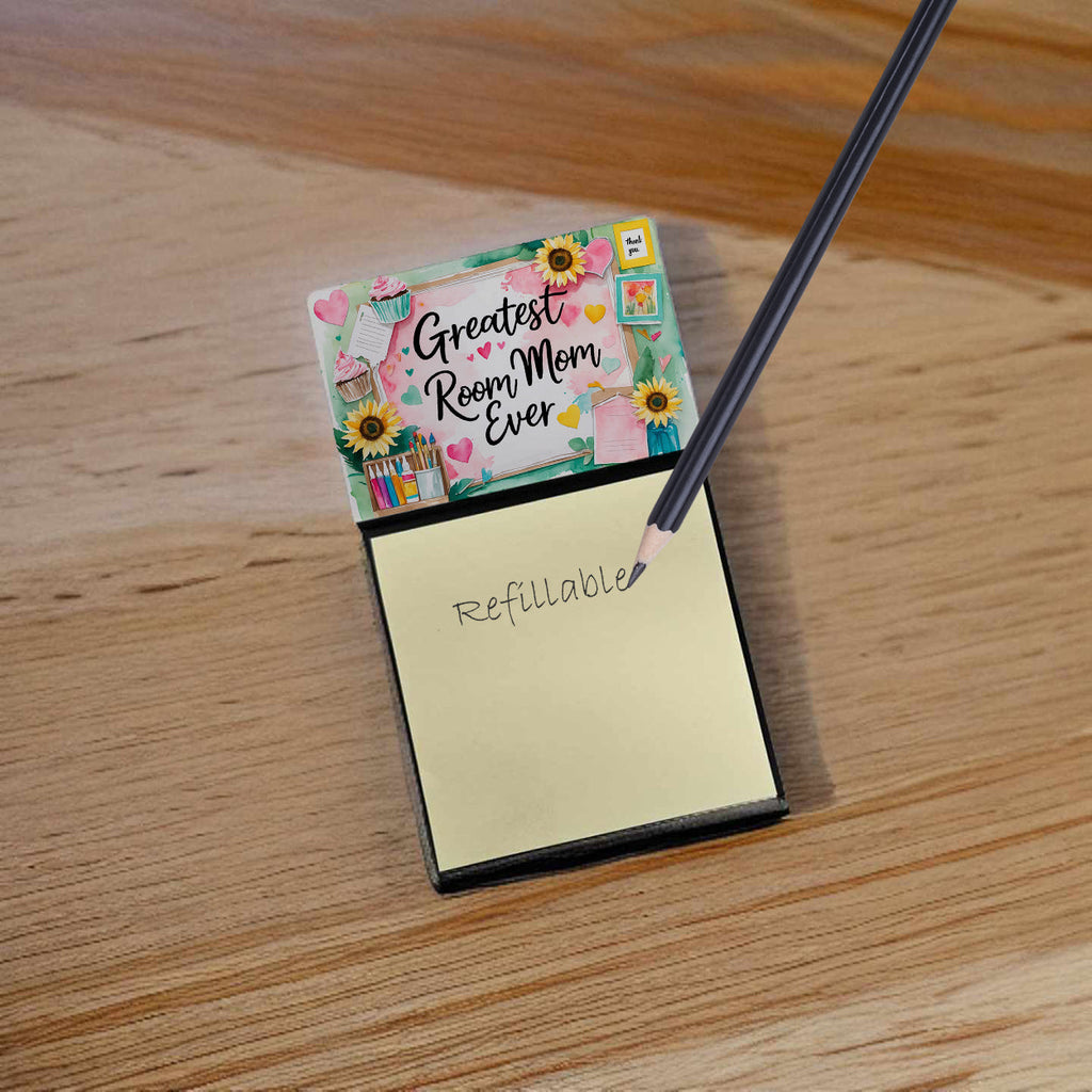 Greatest Room Mom Ever Funny Sticky Note Holder for Teacher's Gift Refillable with 3x3 Notes