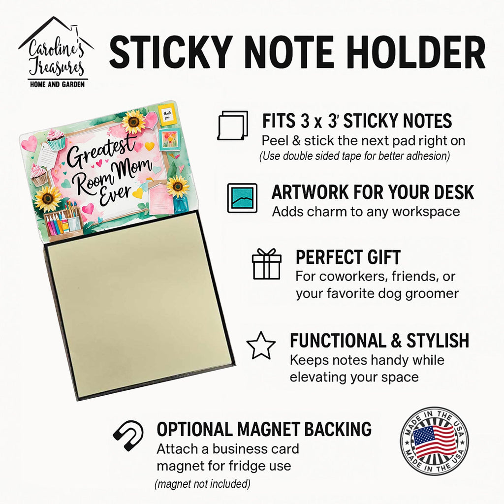 Greatest Room Mom Ever Funny Sticky Note Holder for Teacher's Gift Refillable with 3x3 Notes