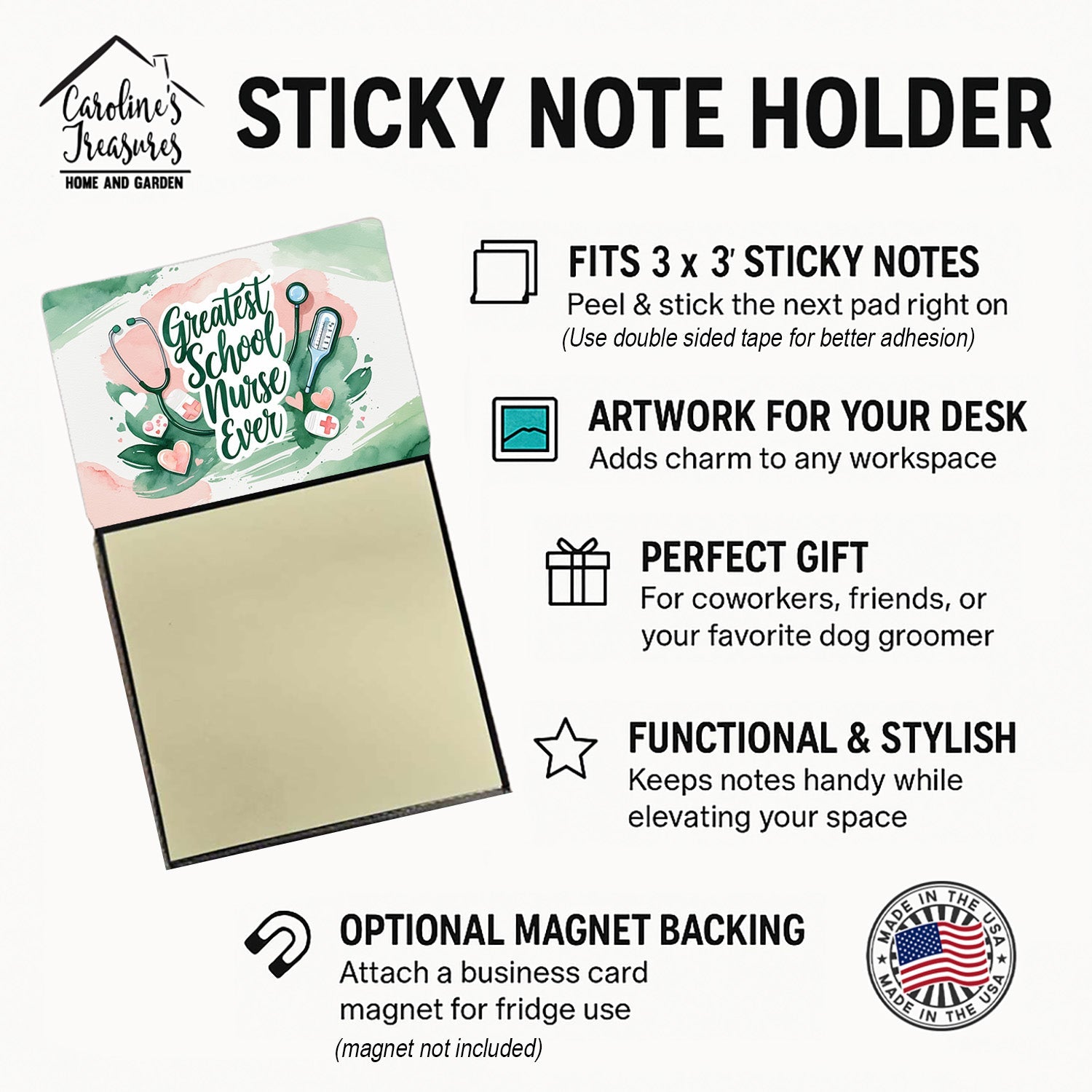 Greatest School Nurse Ever Funny Sticky Note Holder for Teacher's Gift Refillable with 3x3 Notes