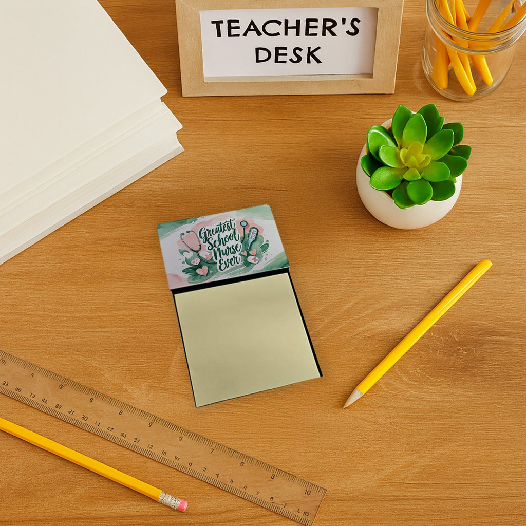 Greatest School Nurse Ever Funny Sticky Note Holder for Teacher's Gift Refillable with 3x3 Notes