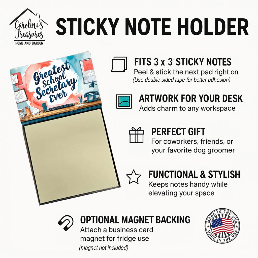 Greatest School Secretary Ever Funny Sticky Note Holder for Teacher's Gift Refillable with 3x3 Notes