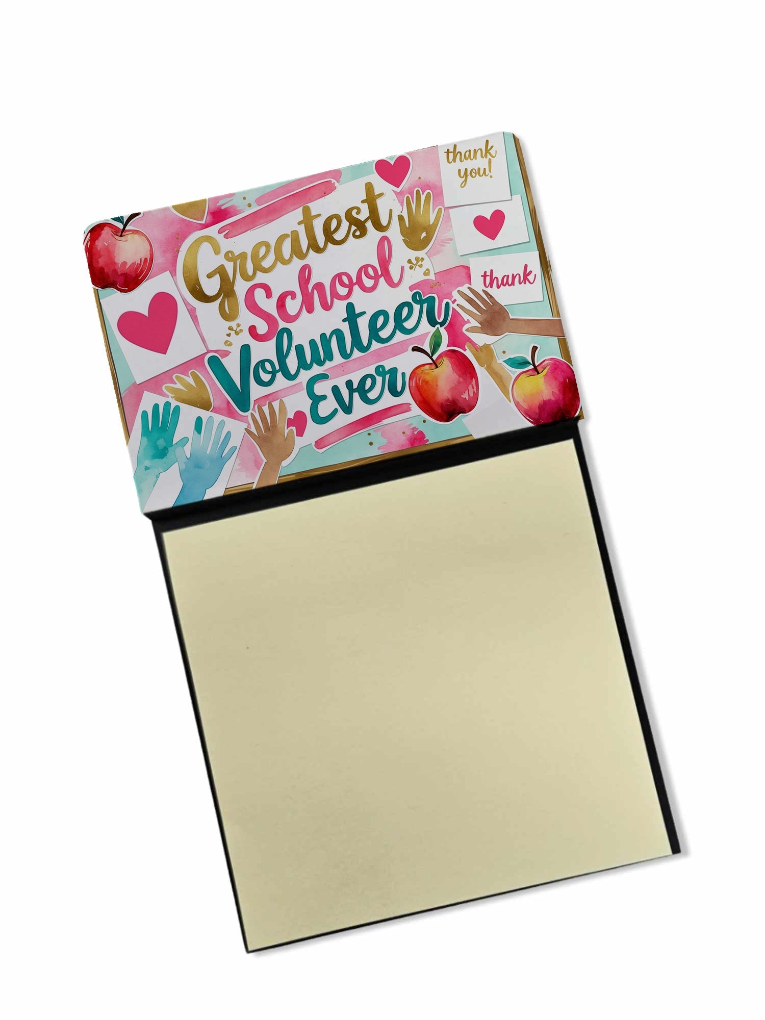 Greatest School Volunteer Ever Funny Sticky Note Holder for Teacher's Gift Refillable with 3x3 Notes