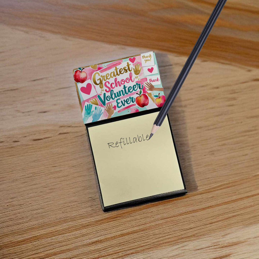 Greatest School Volunteer Ever Funny Sticky Note Holder for Teacher's Gift Refillable with 3x3 Notes