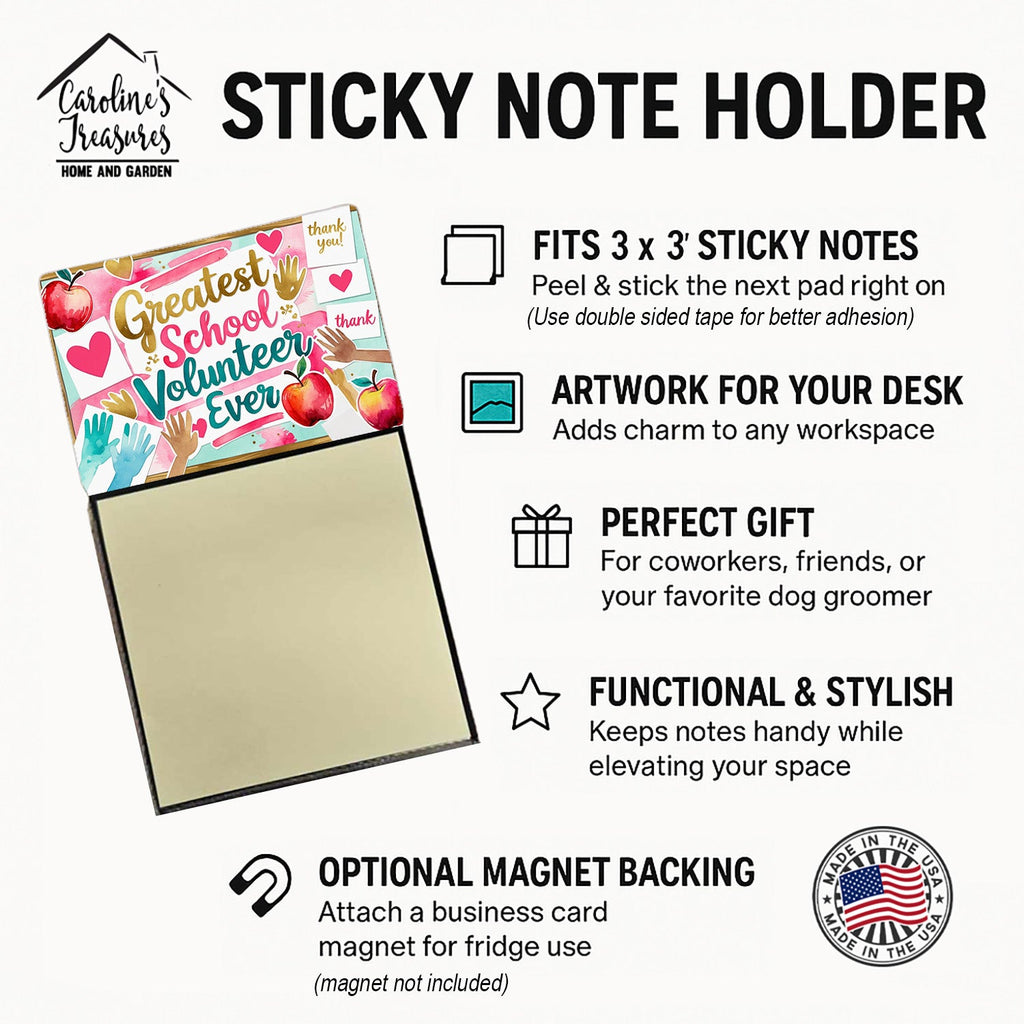 Greatest School Volunteer Ever Funny Sticky Note Holder for Teacher's Gift Refillable with 3x3 Notes