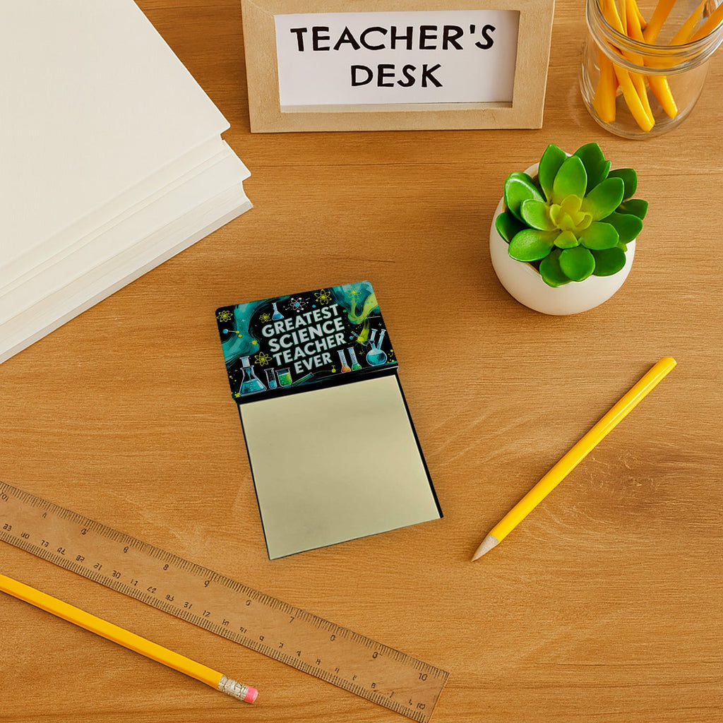 Greatest Science Teacher Ever Funny Sticky Note Holder for Teacher's Gift Refillable with 3x3 Notes