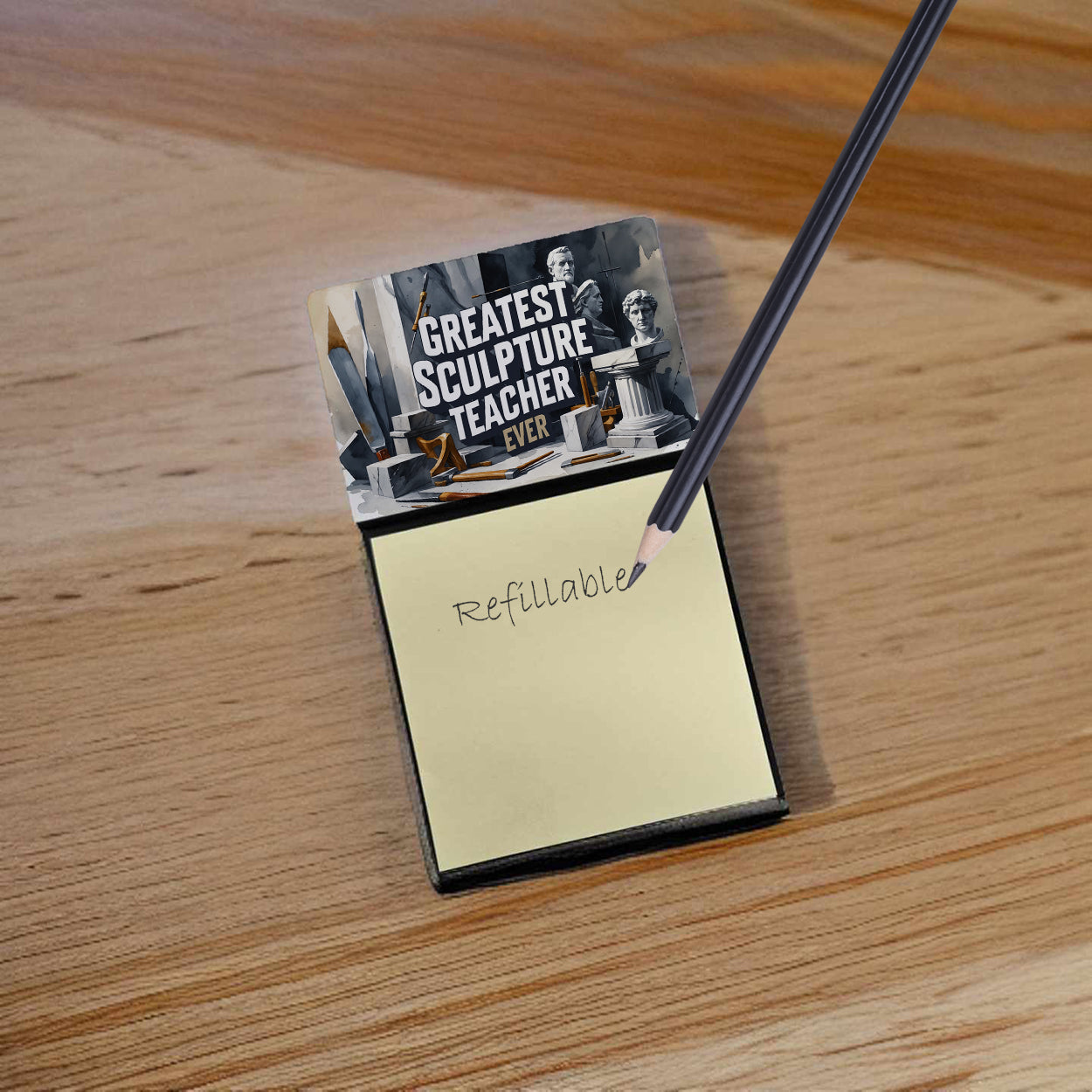 Greatest Sculpture Teacher Ever Funny Sticky Note Holder for Teacher's Gift Refillable with 3x3 Notes