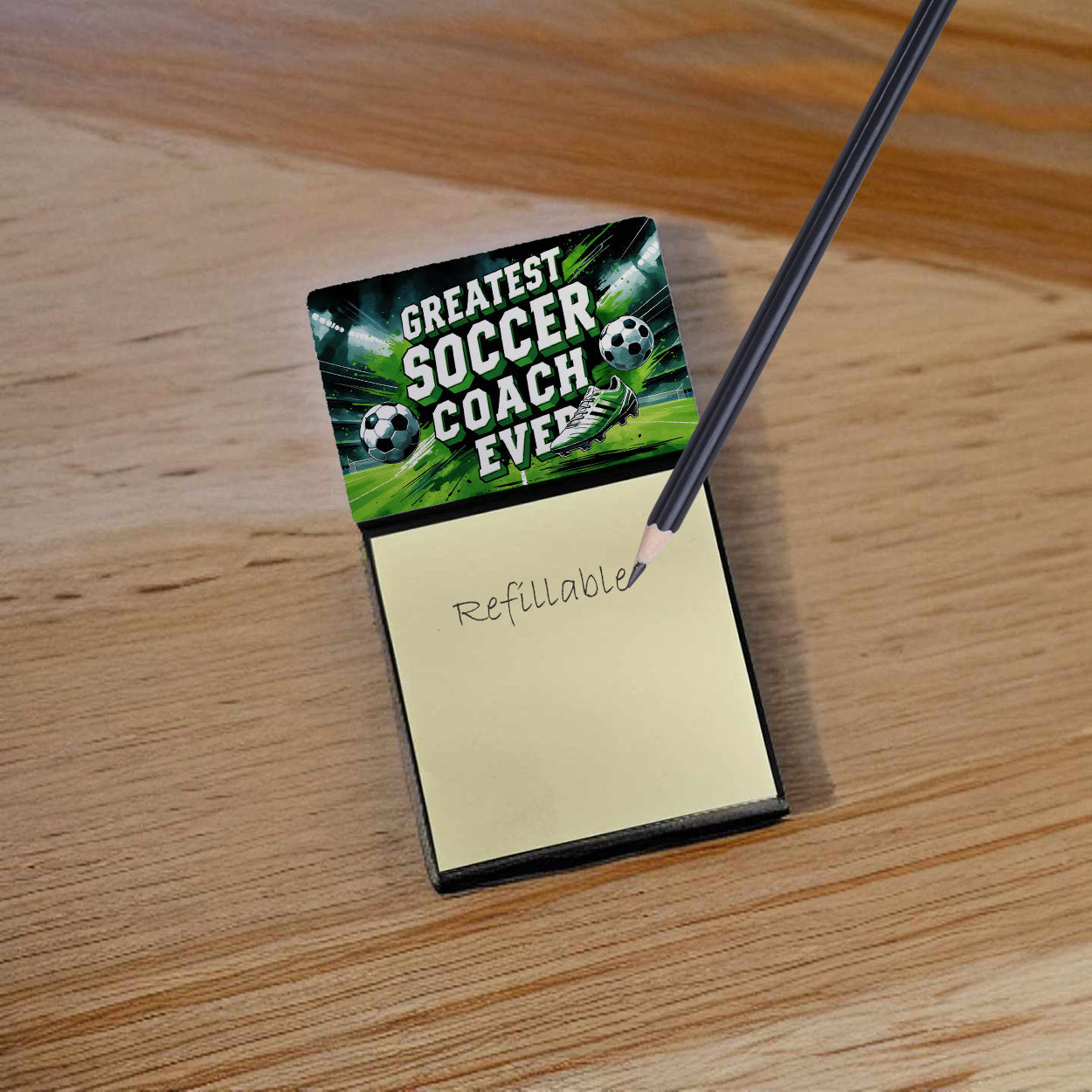 Greatest Soccer Coach Ever Funny Sticky Note Holder for Teacher's Gift Refillable with 3x3 Notes