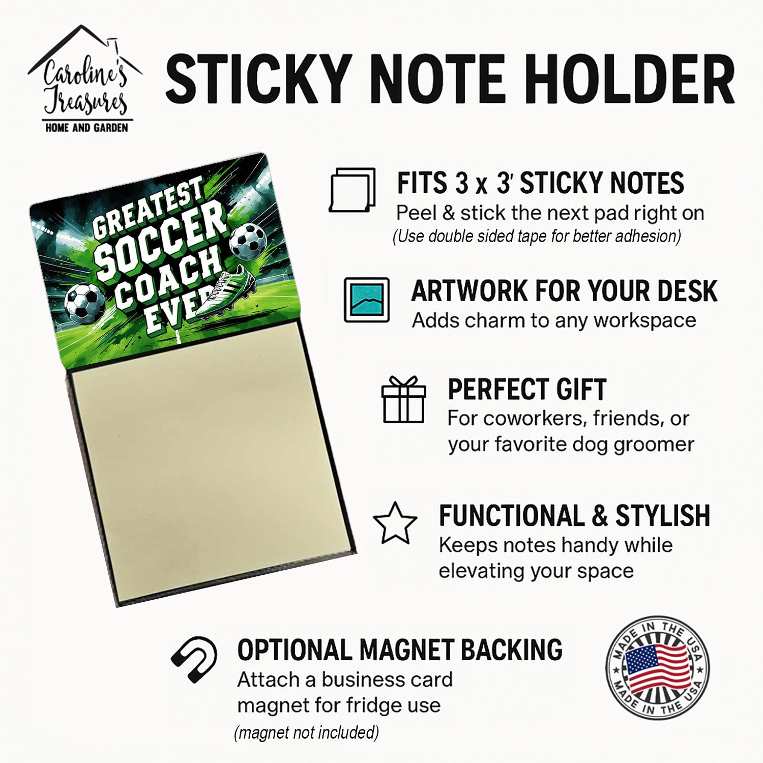 Greatest Soccer Coach Ever Funny Sticky Note Holder for Teacher's Gift Refillable with 3x3 Notes