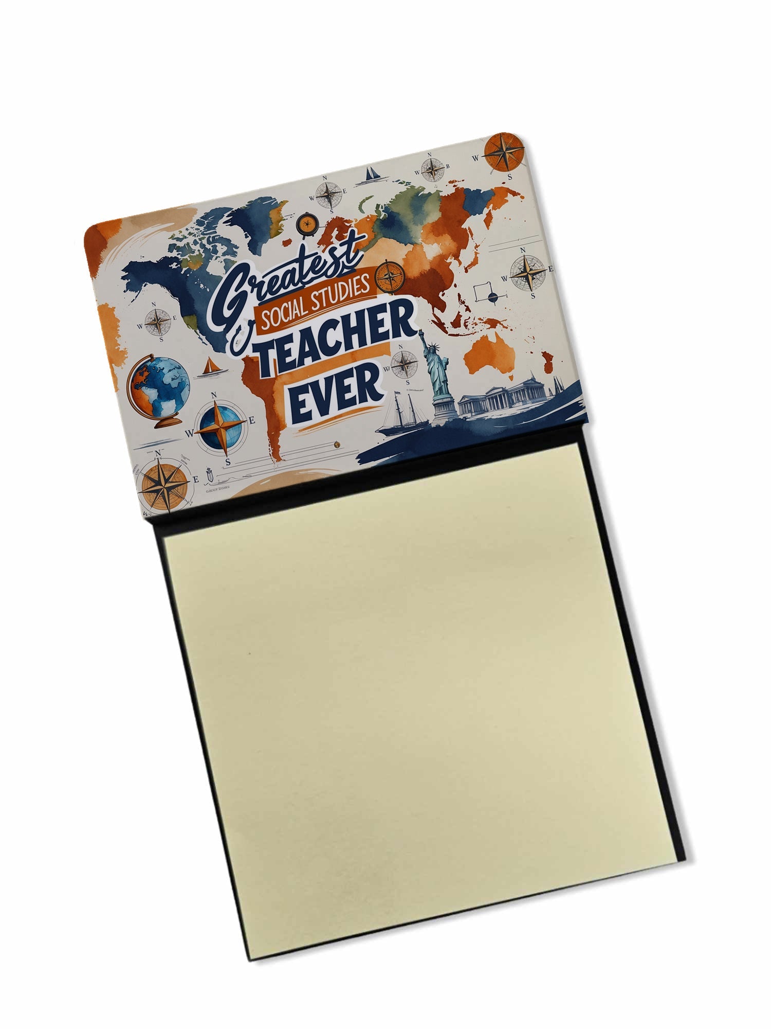 Greatest Social Studies Teacher Ever Funny Sticky Note Holder for Teacher's Gift Refillable with 3x3 Notes
