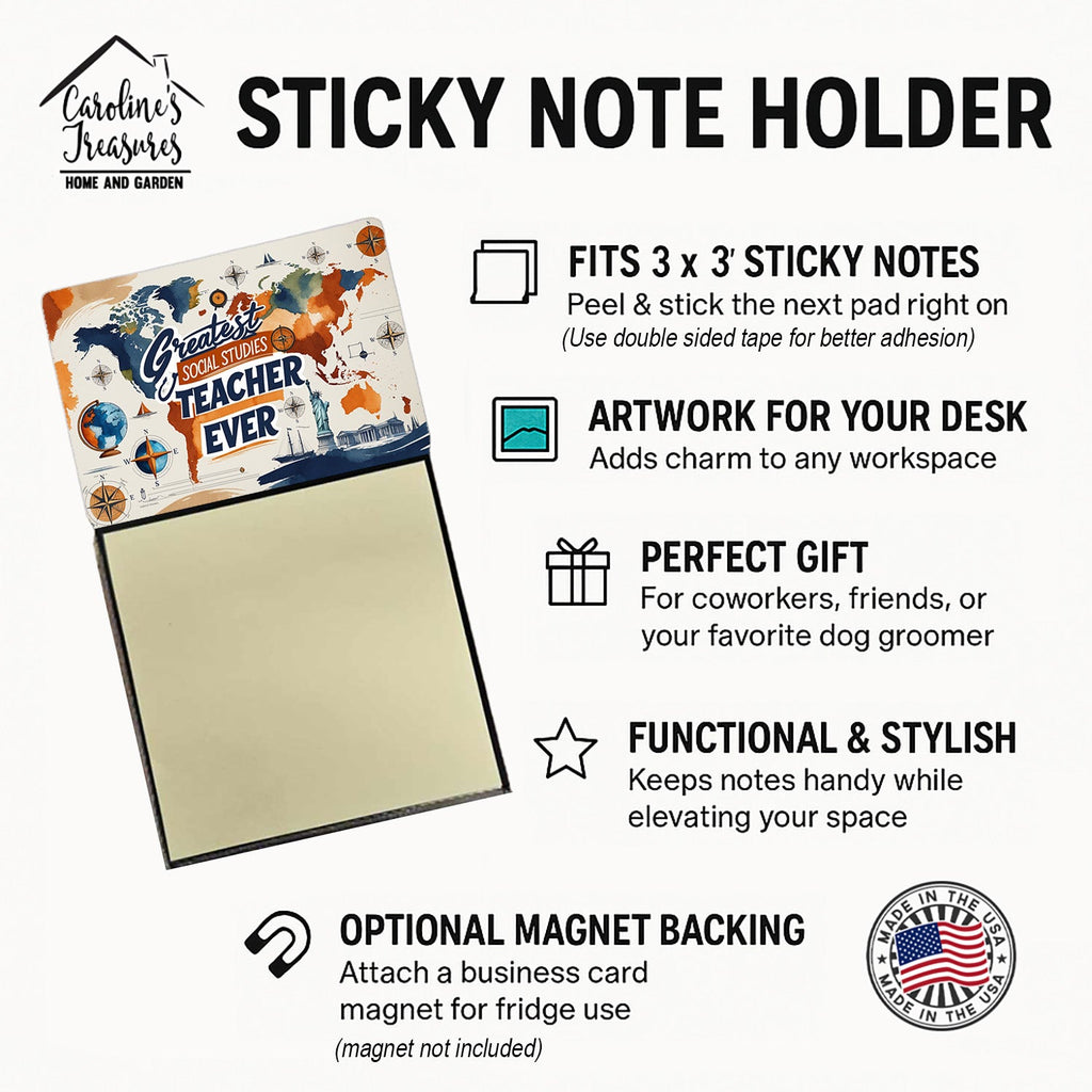 Greatest Social Studies Teacher Ever Funny Sticky Note Holder for Teacher's Gift Refillable with 3x3 Notes