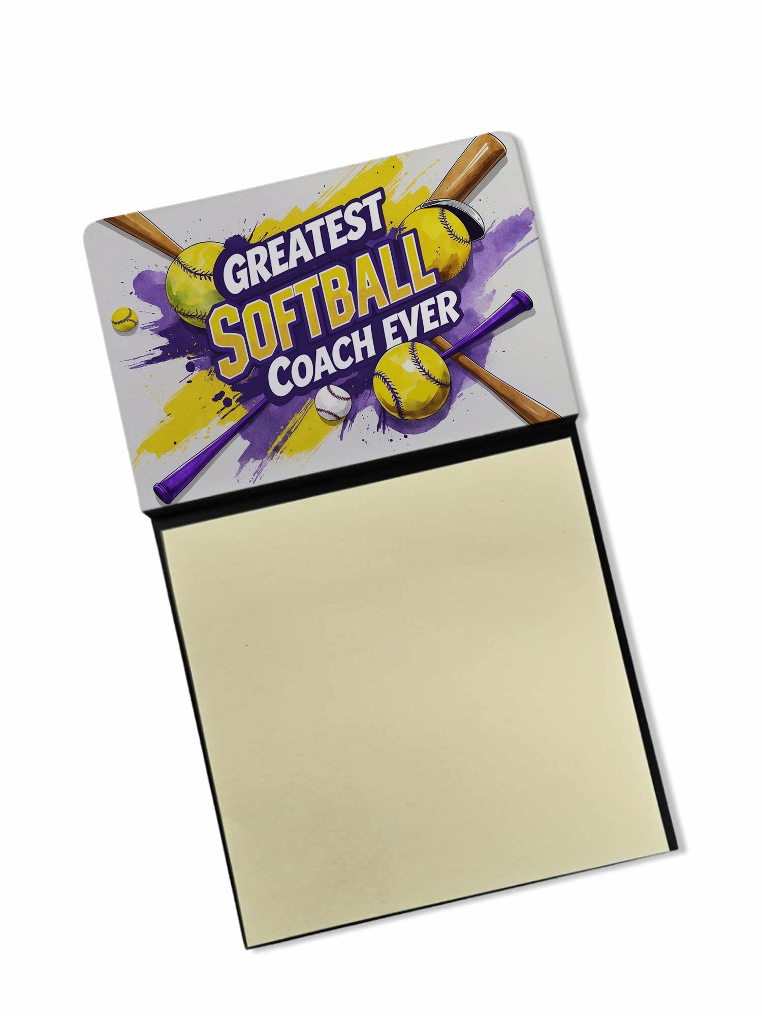 Greatest Softball Coach Ever Funny Sticky Note Holder for Teacher's Gift Refillable with 3x3 Notes