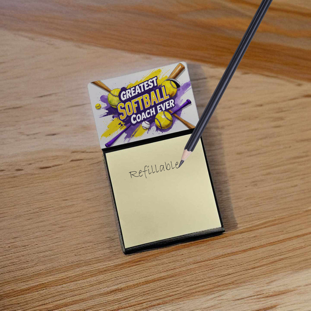 Greatest Softball Coach Ever Funny Sticky Note Holder for Teacher's Gift Refillable with 3x3 Notes