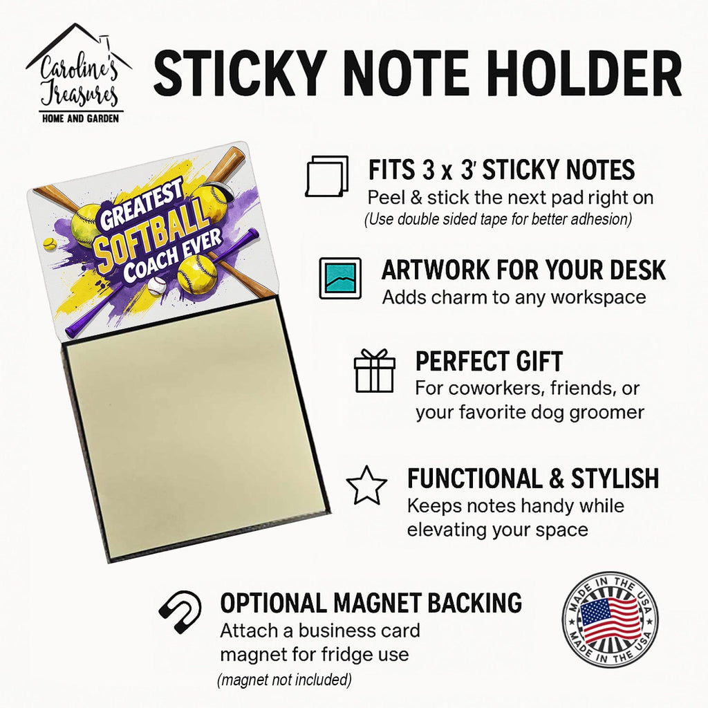 Greatest Softball Coach Ever Funny Sticky Note Holder for Teacher's Gift Refillable with 3x3 Notes