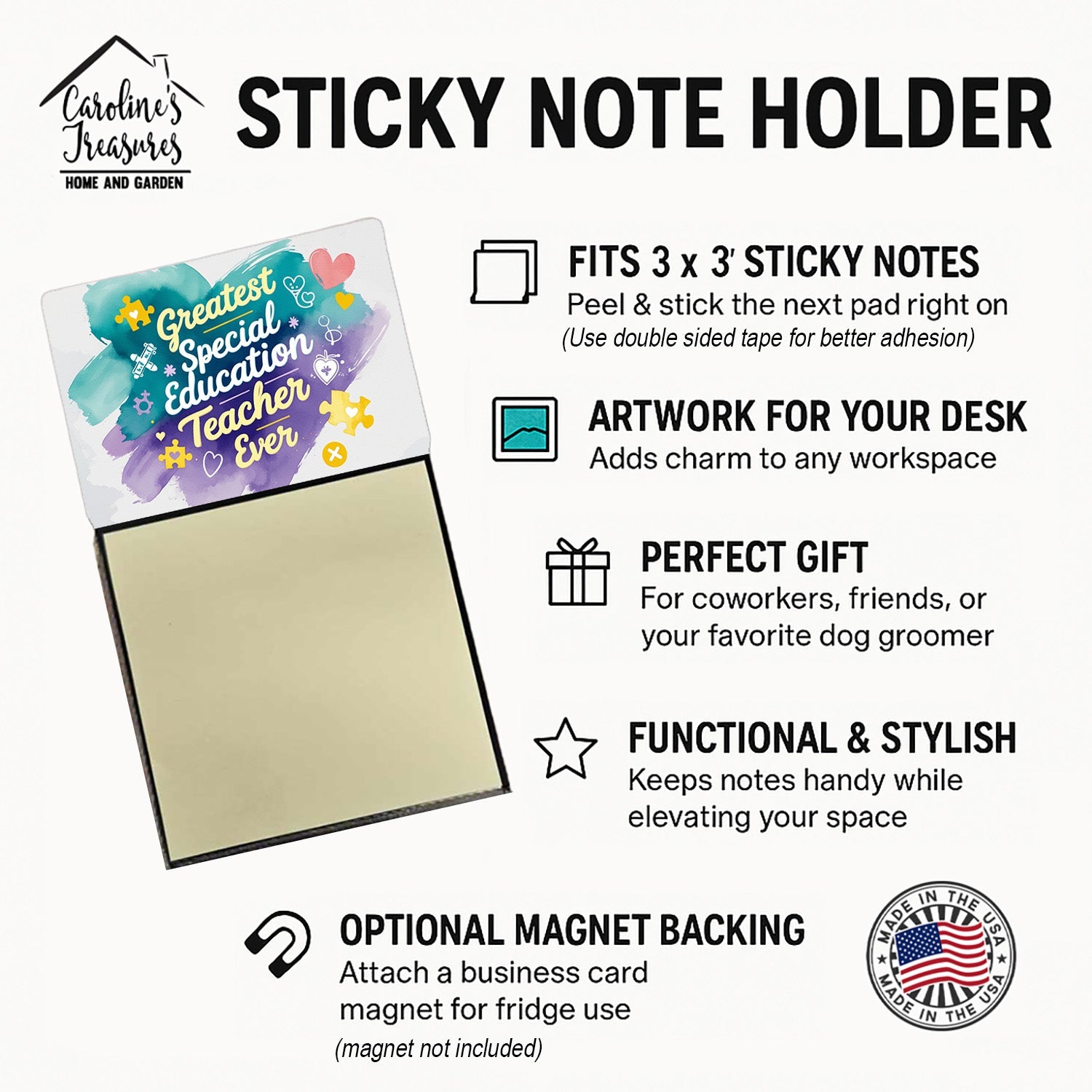 Greatest Special Education Teacher Ever Funny Sticky Note Holder for Teacher's Gift Refillable with 3x3 Notes