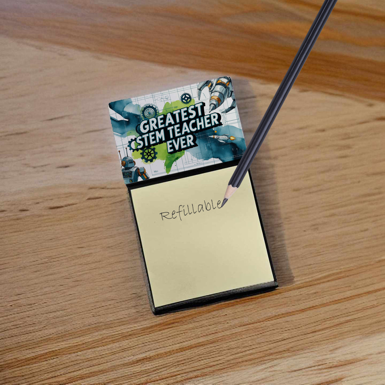 Greatest STEM Teacher Ever Funny Sticky Note Holder for Teacher's Gift Refillable with 3x3 Notes
