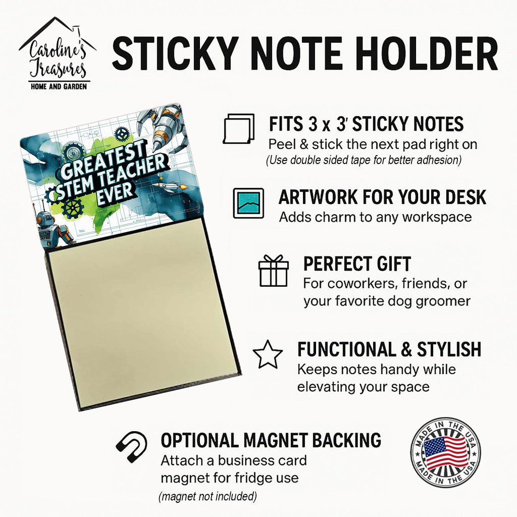 Greatest STEM Teacher Ever Funny Sticky Note Holder for Teacher's Gift Refillable with 3x3 Notes
