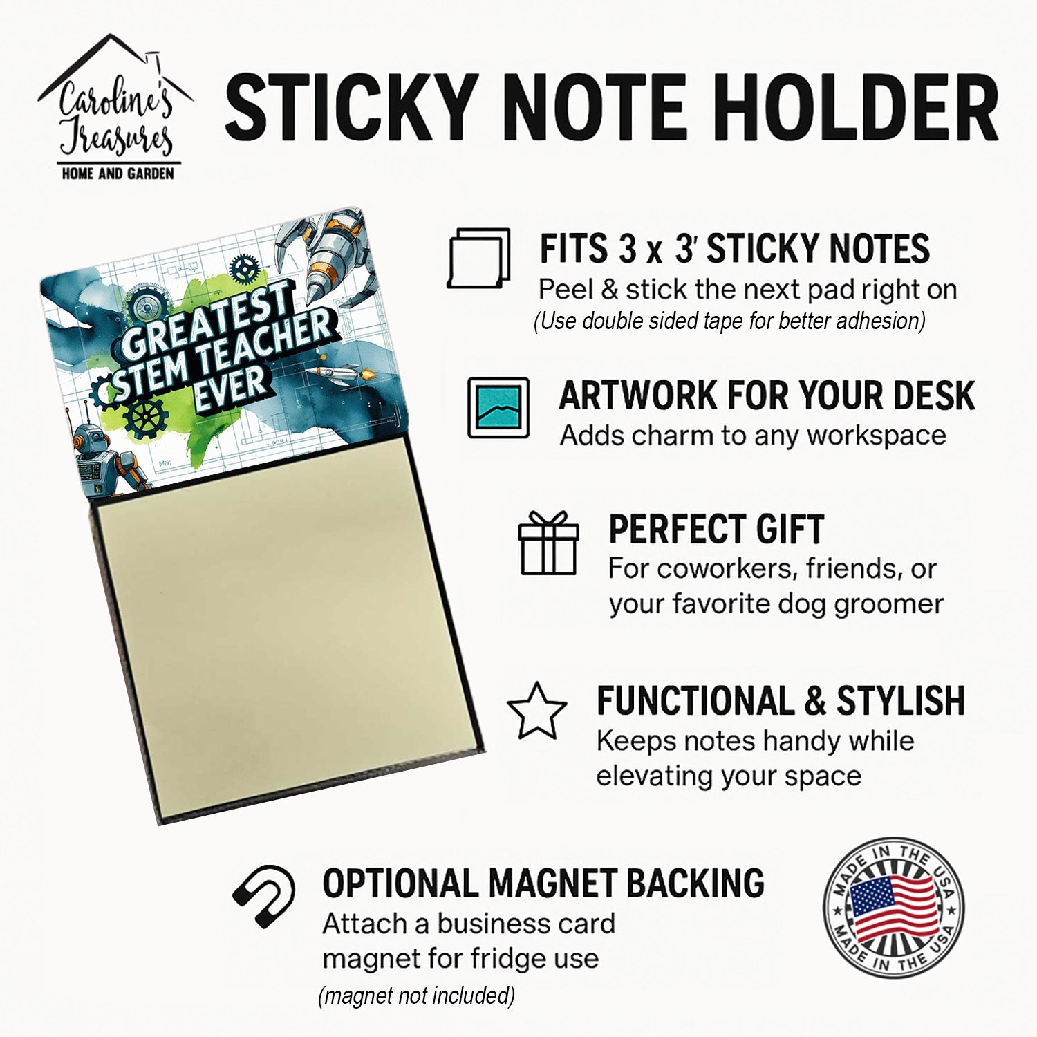 Greatest STEM Teacher Ever Funny Sticky Note Holder for Teacher's Gift Refillable with 3x3 Notes