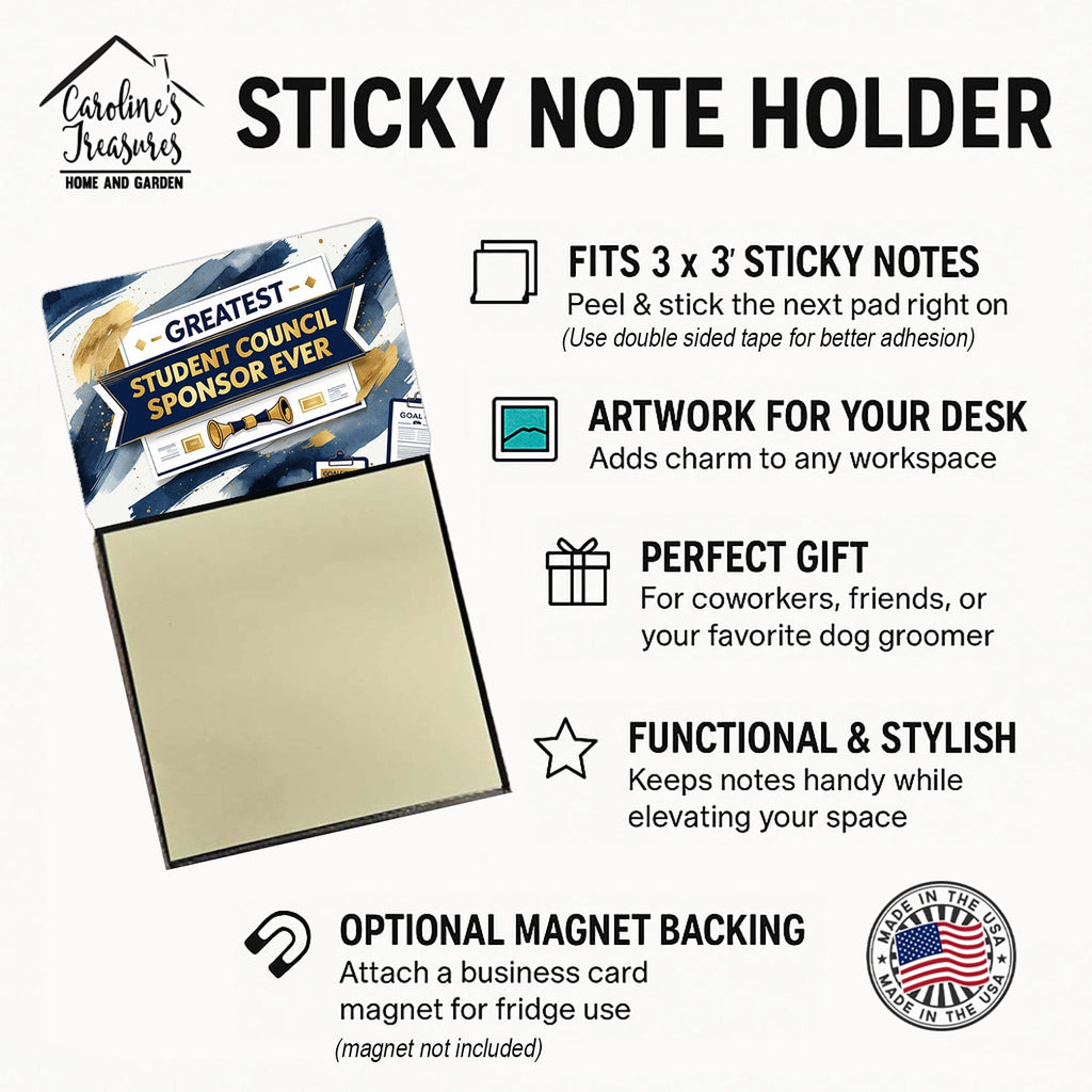 Greatest Student Council Sponsor Ever Funny Sticky Note Holder for Teacher's Gift Refillable with 3x3 Notes