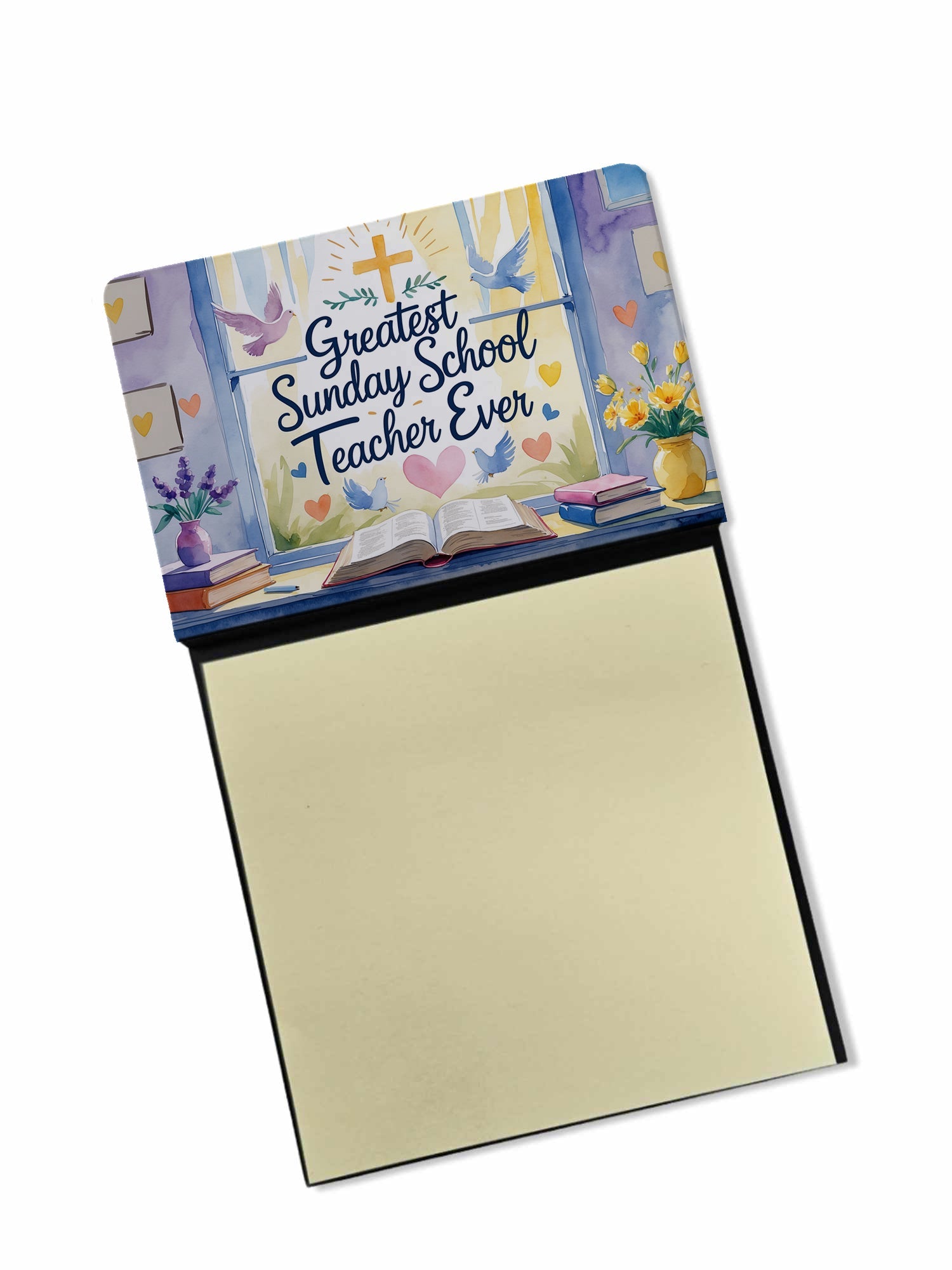 Greatest Sunday School Teacher Ever Funny Sticky Note Holder for Teacher's Gift Refillable with 3x3 Notes