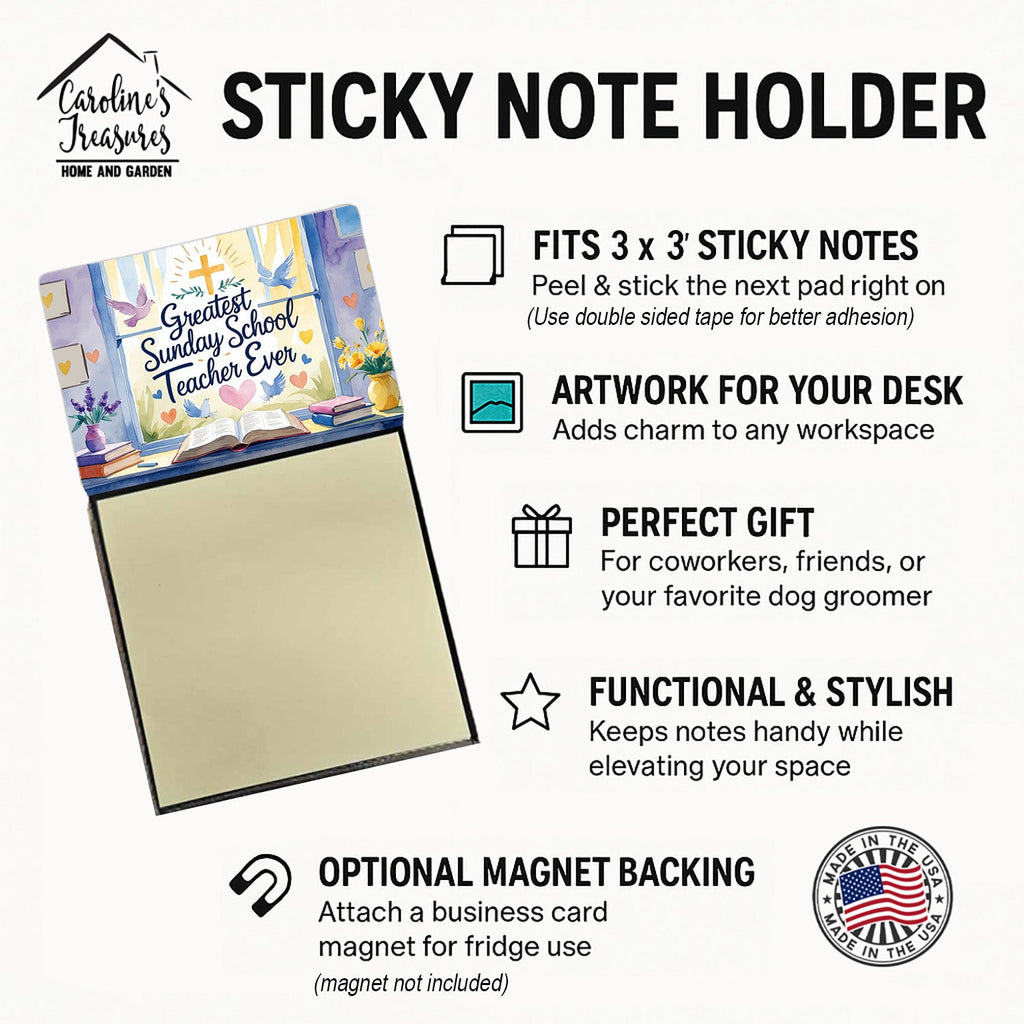 Greatest Sunday School Teacher Ever Funny Sticky Note Holder for Teacher's Gift Refillable with 3x3 Notes
