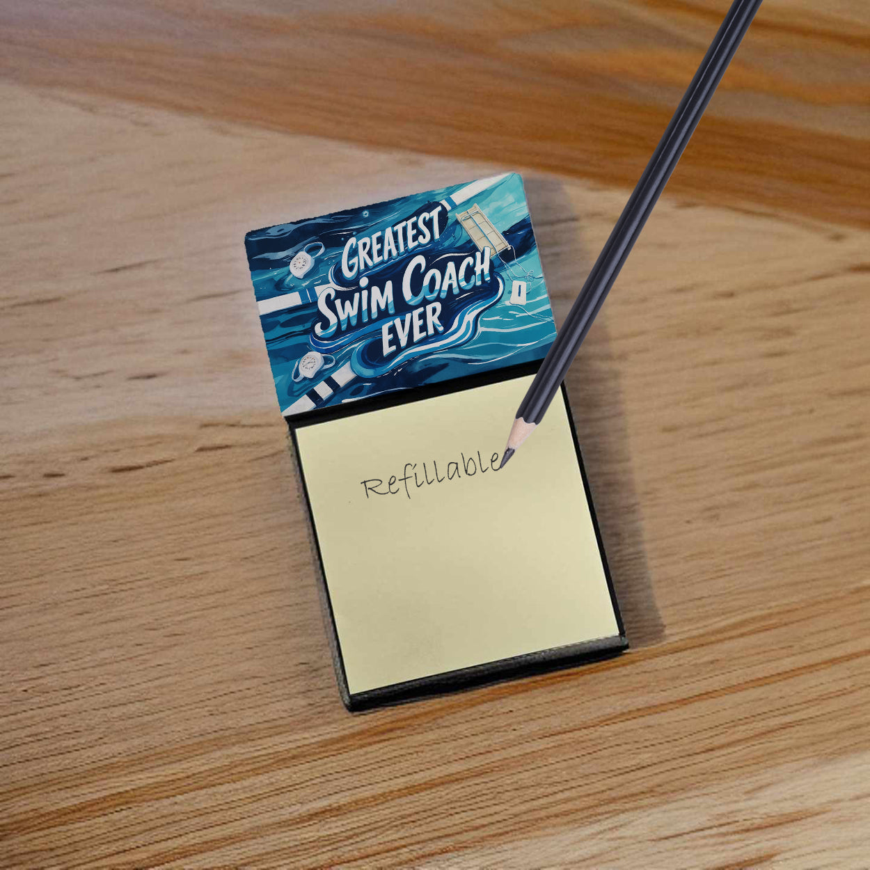 Greatest Swim Coach Ever Funny Sticky Note Holder for Teacher's Gift Refillable with 3x3 Notes