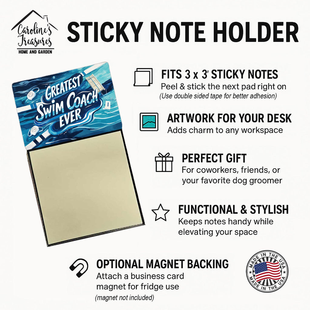 Greatest Swim Coach Ever Funny Sticky Note Holder for Teacher's Gift Refillable with 3x3 Notes