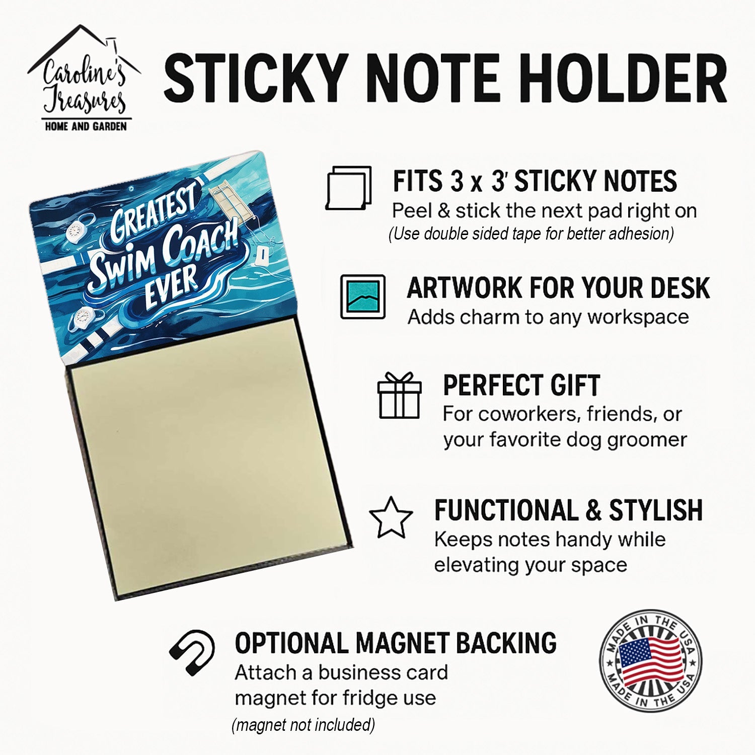 Greatest Swim Coach Ever Funny Sticky Note Holder for Teacher's Gift Refillable with 3x3 Notes