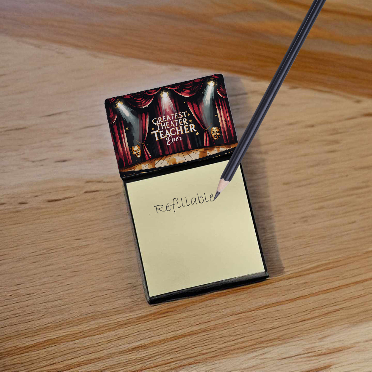 Greatest Theater Teacher Ever Funny Sticky Note Holder for Teacher's Gift Refillable with 3x3 Notes