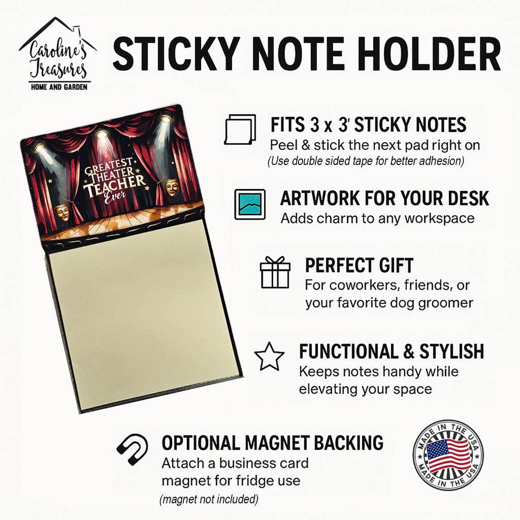 Greatest Theater Teacher Ever Funny Sticky Note Holder for Teacher's Gift Refillable with 3x3 Notes