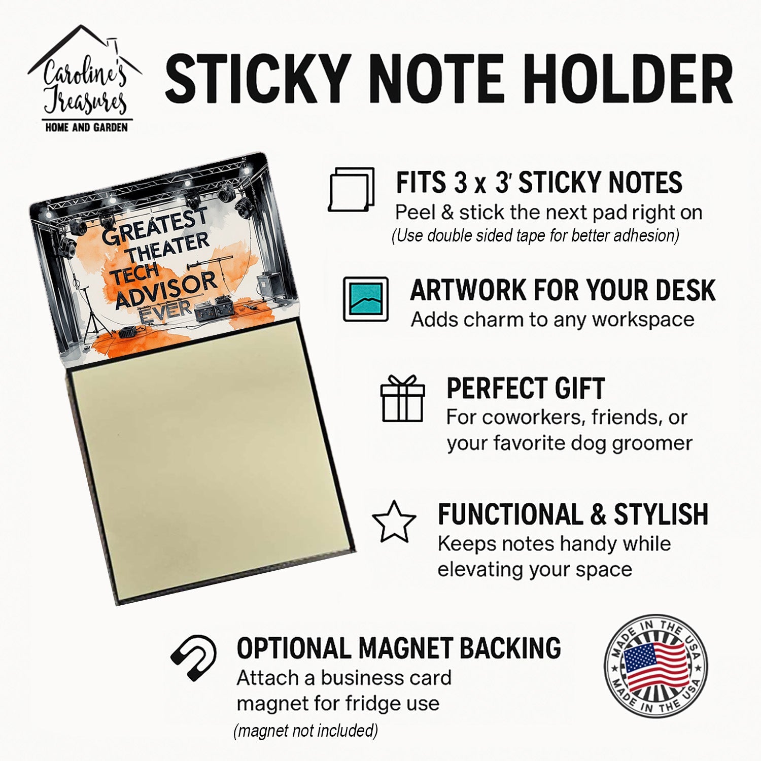 Greatest Theater Tech Advisor Ever Funny Sticky Note Holder for Teacher's Gift Refillable with 3x3 Notes