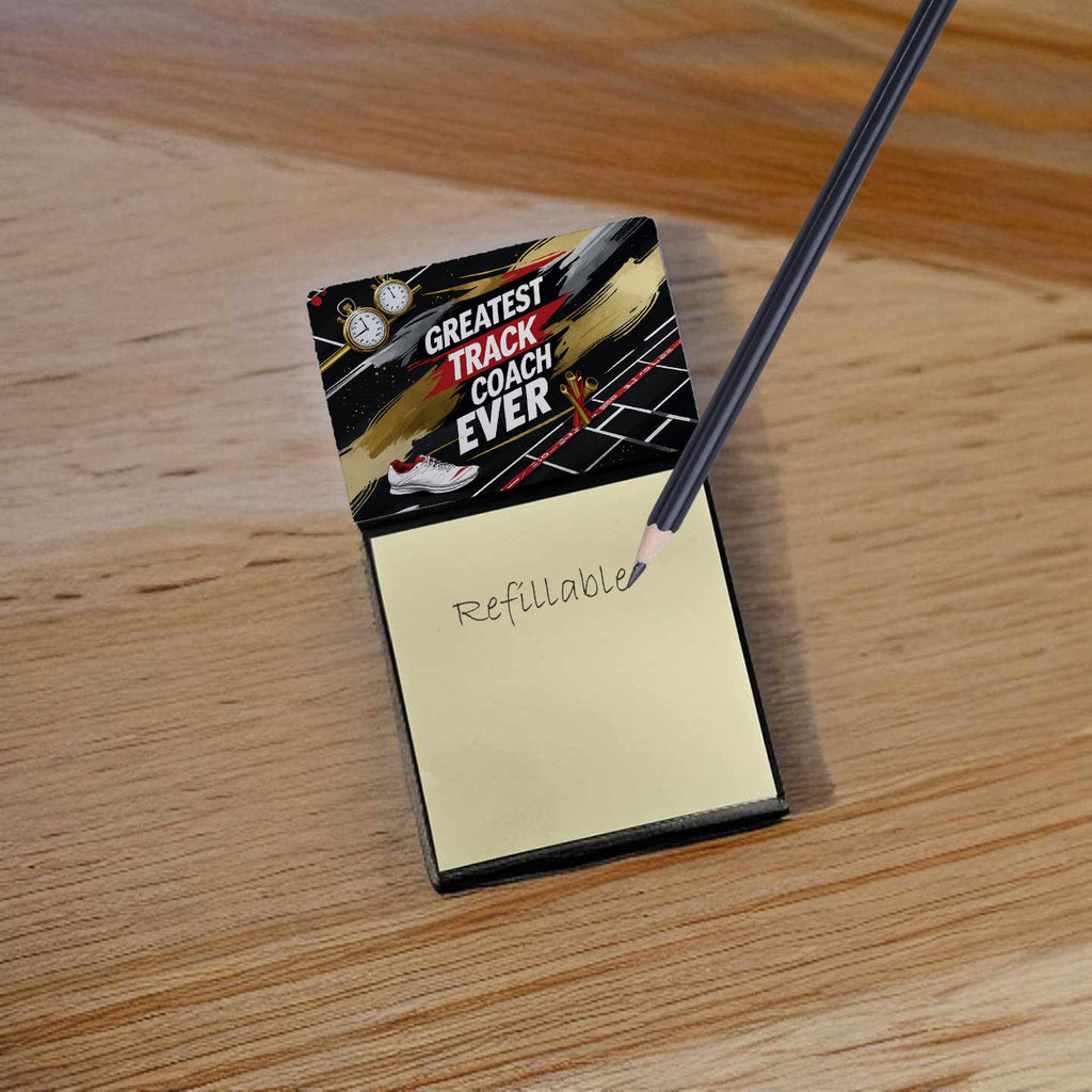 Greatest Track Coach Ever Funny Sticky Note Holder for Teacher's Gift Refillable with 3x3 Notes