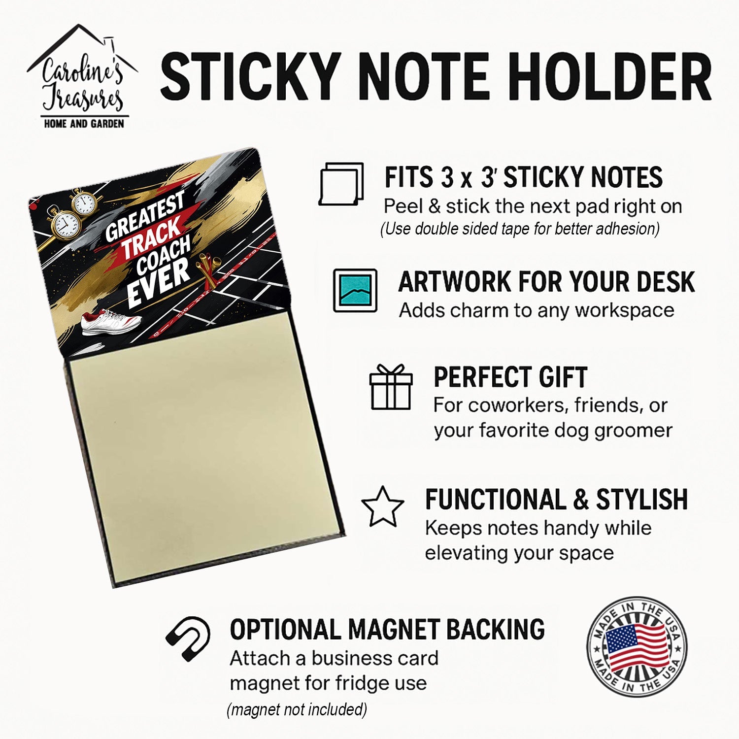 Greatest Track Coach Ever Funny Sticky Note Holder for Teacher's Gift Refillable with 3x3 Notes