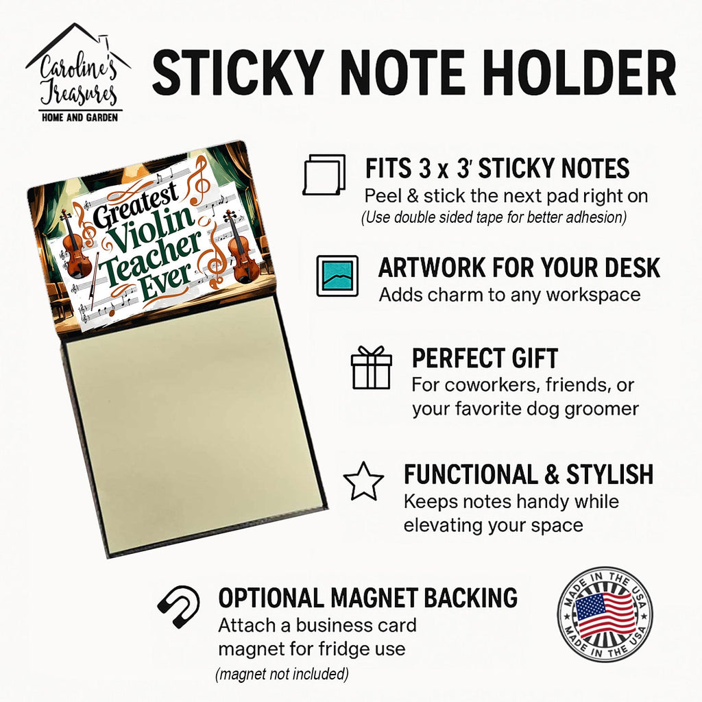 Greatest Violin Teacher Ever Funny Sticky Note Holder for Teacher's Gift Refillable with 3x3 Notes