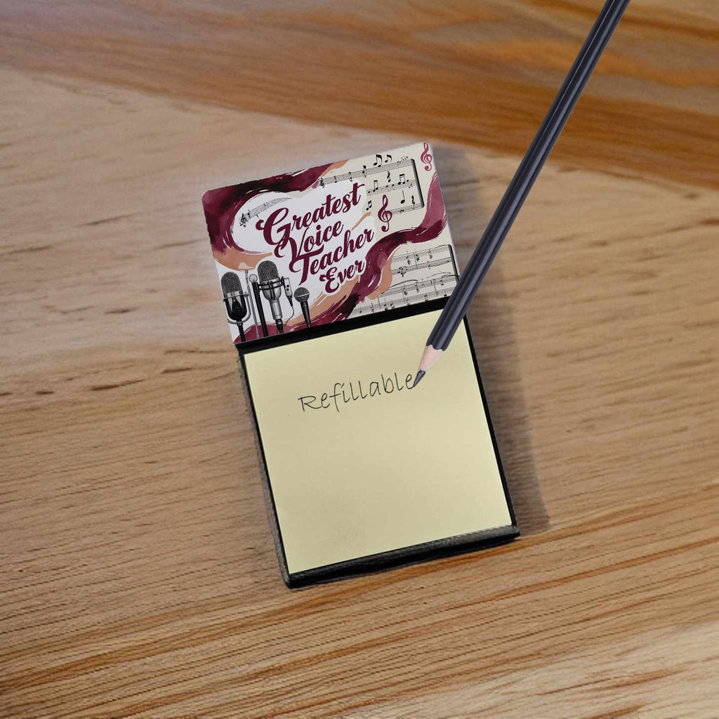 Greatest Voice Teacher Ever Funny Sticky Note Holder for Teacher's Gift Refillable with 3x3 Notes