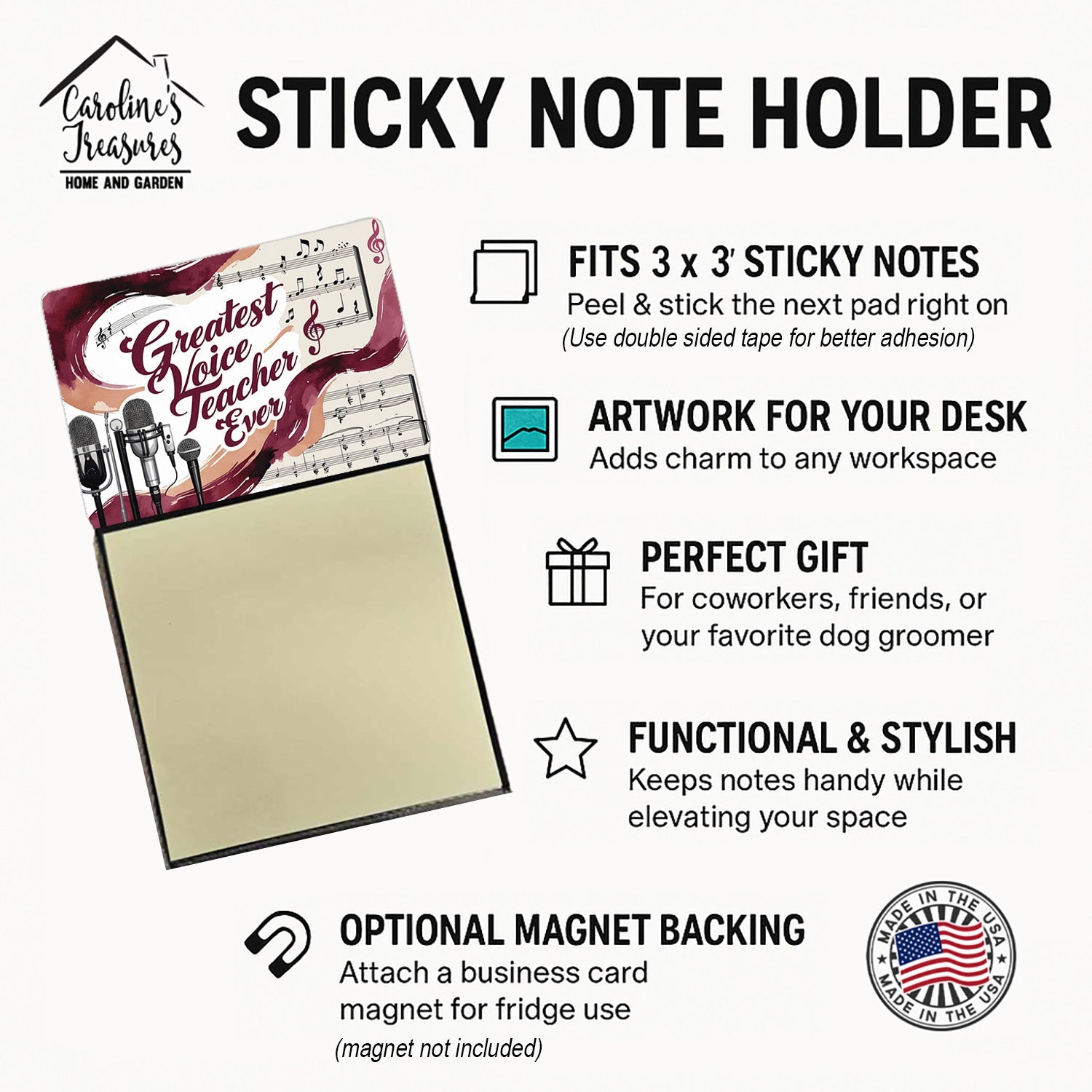 Greatest Voice Teacher Ever Funny Sticky Note Holder for Teacher's Gift Refillable with 3x3 Notes