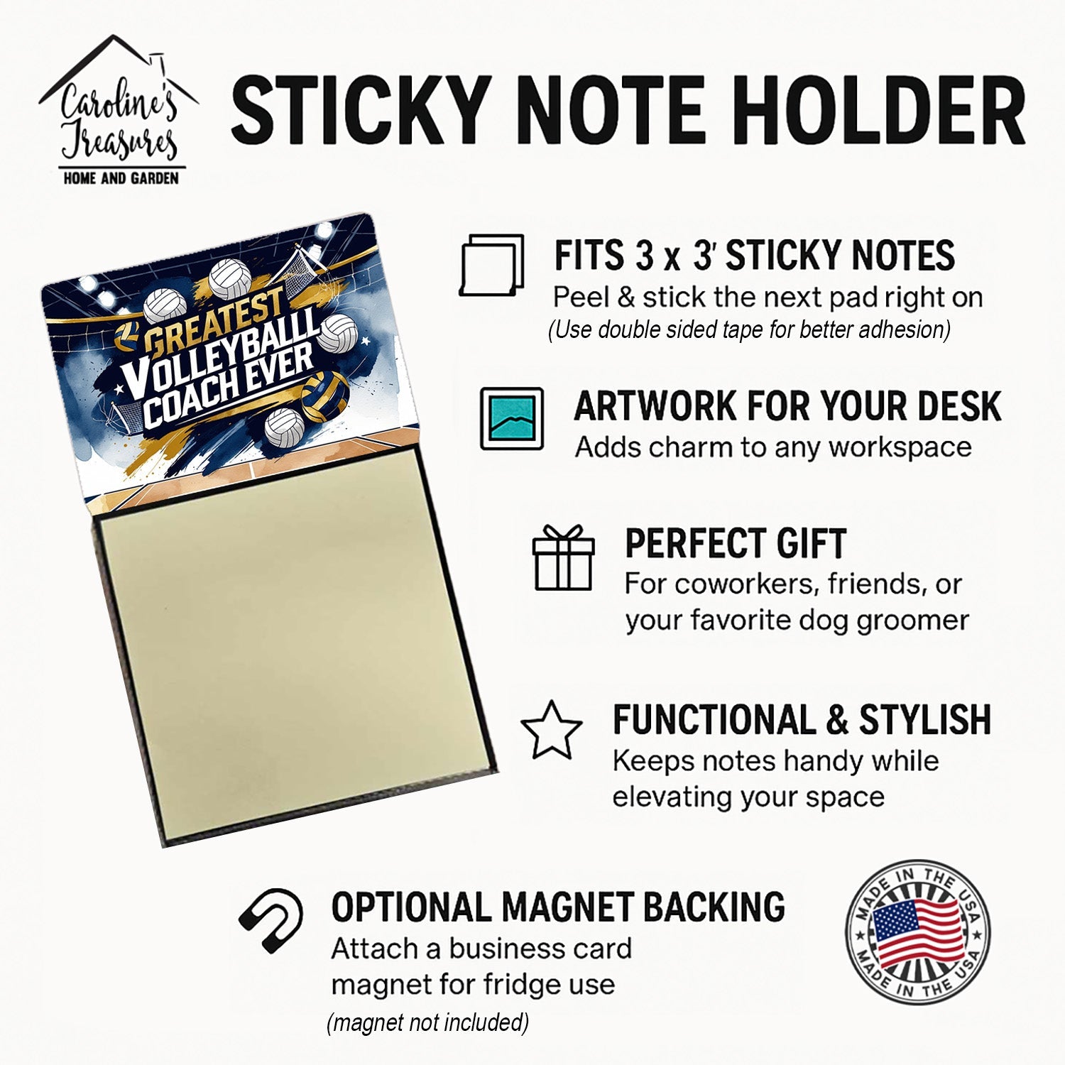 Greatest Volleyball Coach Ever Funny Sticky Note Holder for Teacher's Gift Refillable with 3x3 Notes
