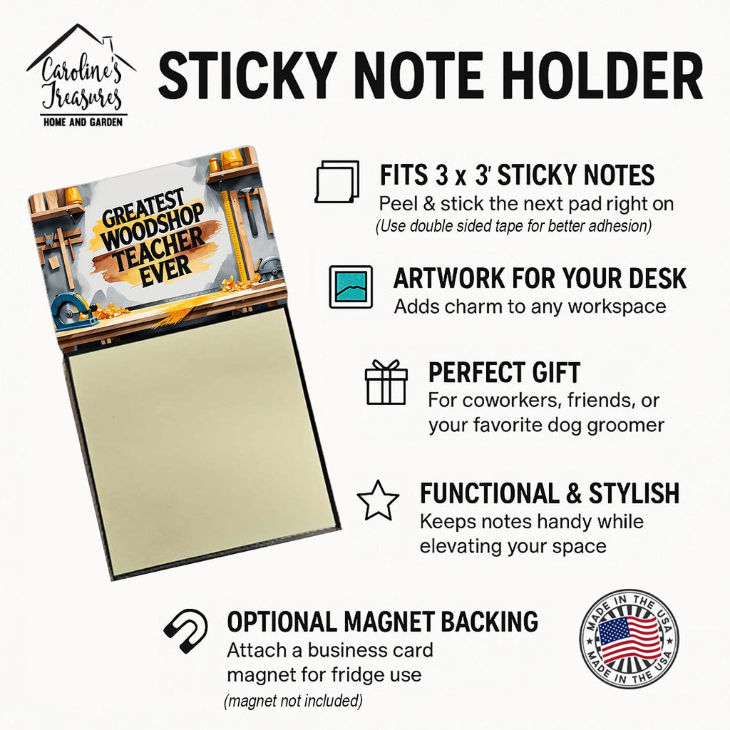 Greatest Woodshop Teacher Ever Funny Sticky Note Holder for Teacher's Gift Refillable with 3x3 Notes