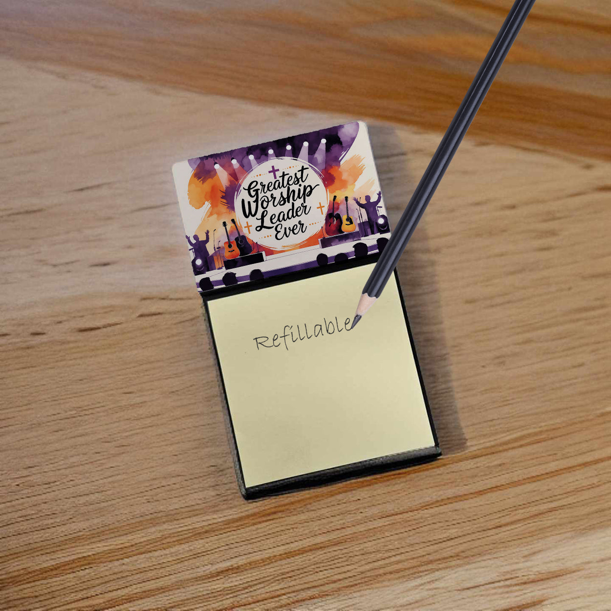 Greatest Worship Leader Ever Funny Sticky Note Holder for Teacher's Gift Refillable with 3x3 Notes