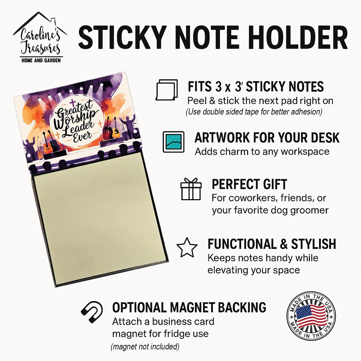 Greatest Worship Leader Ever Funny Sticky Note Holder for Teacher's Gift Refillable with 3x3 Notes