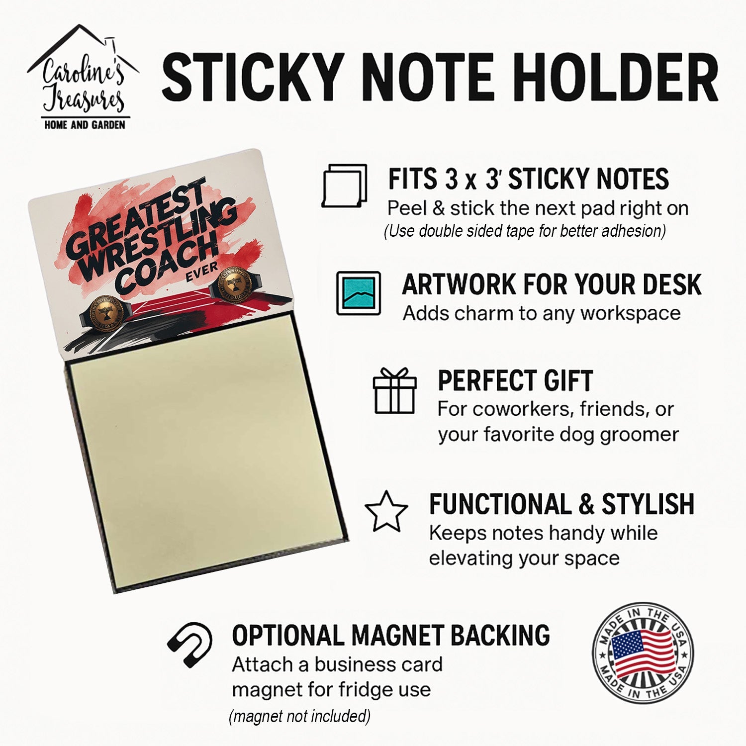 Greatest Wrestling Coach Ever Funny Sticky Note Holder for Teacher's Gift Refillable with 3x3 Notes