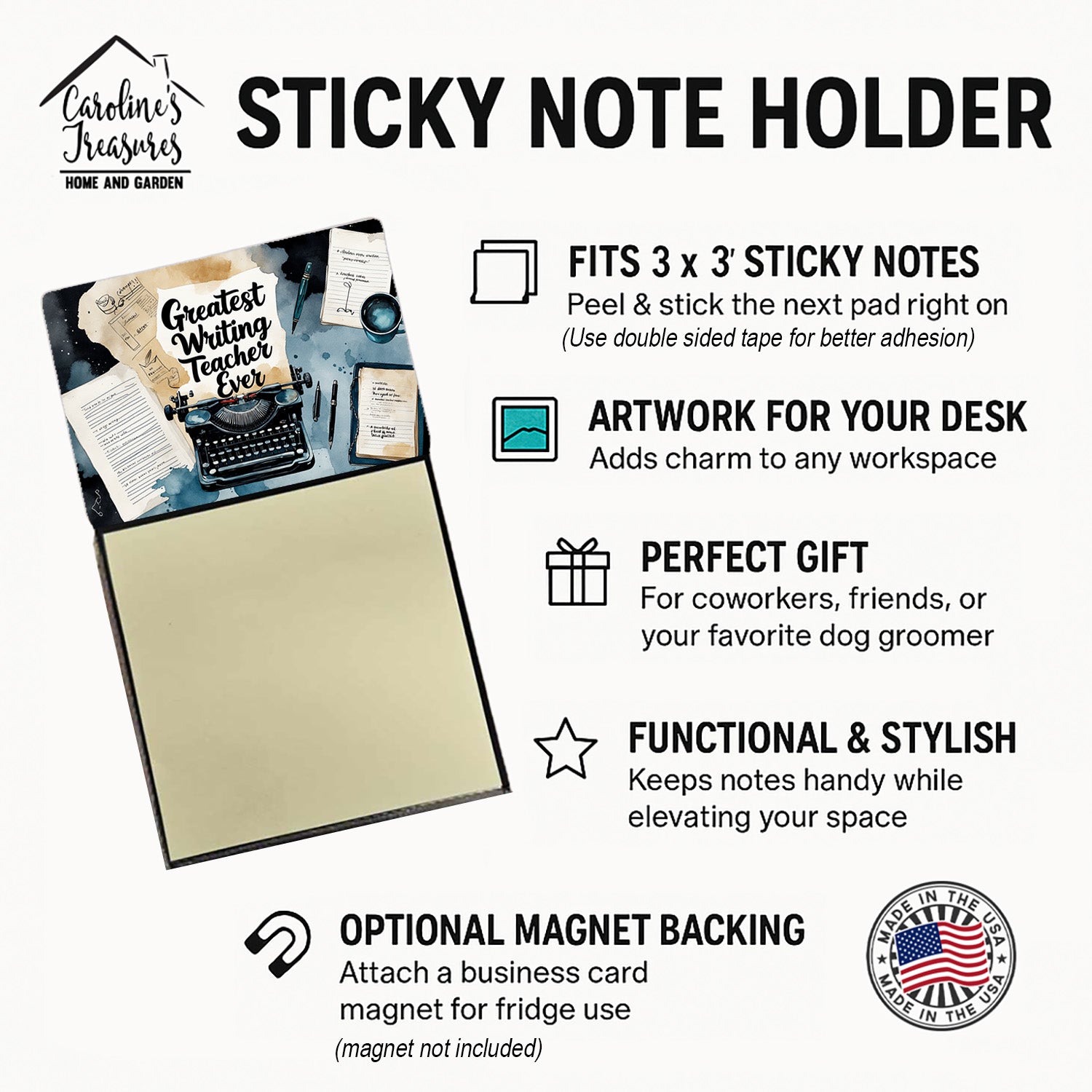 Greatest Writing Teacher Ever Funny Sticky Note Holder for Teacher's Gift Refillable with 3x3 Notes