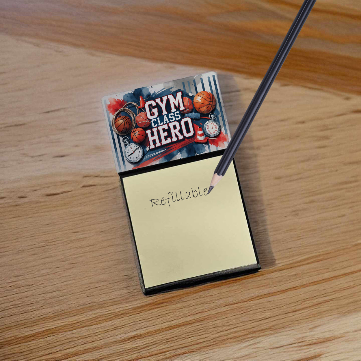 Gym Class Hero Funny Sticky Note Holder for Teacher's Gift Refillable with 3x3 Notes