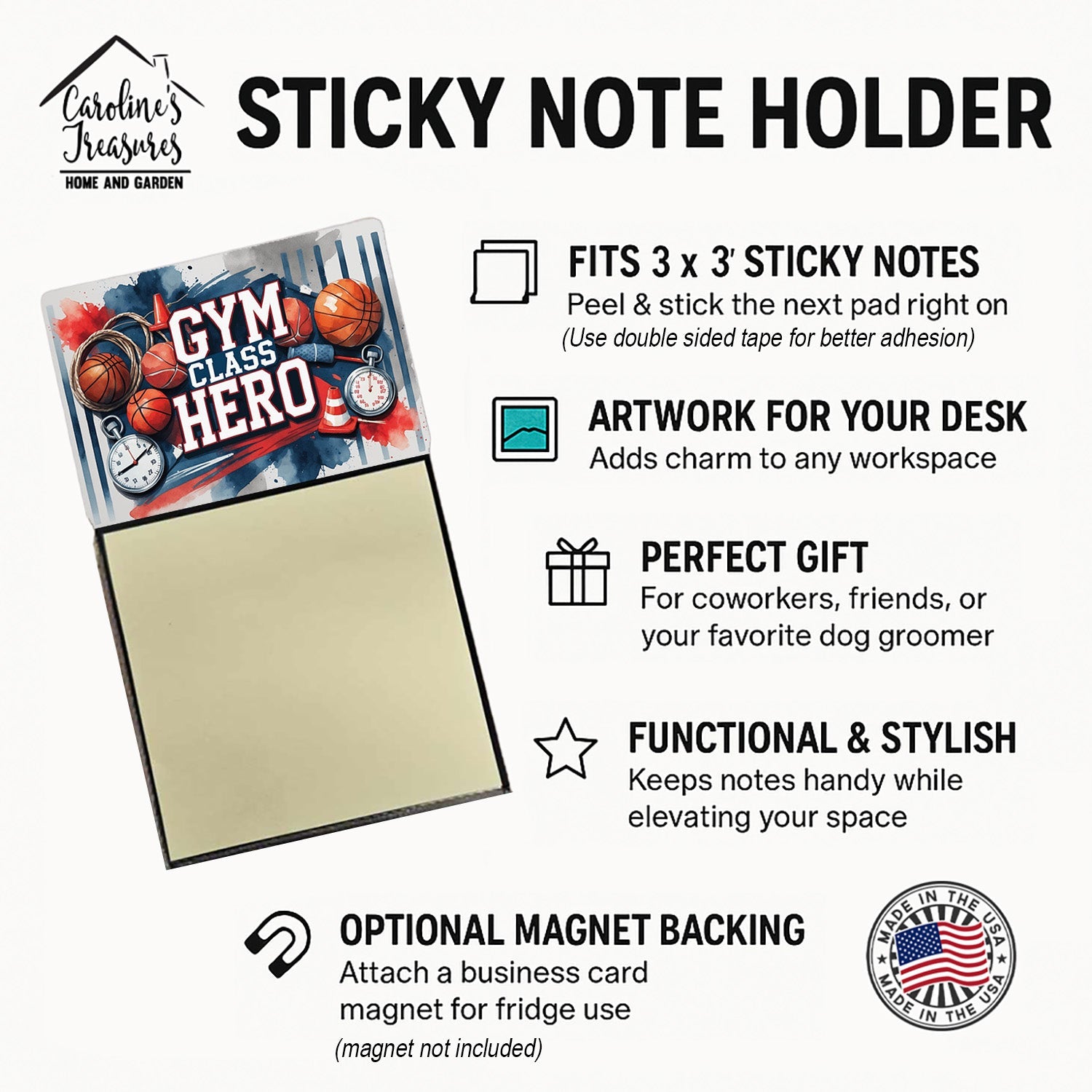 Gym Class Hero Funny Sticky Note Holder for Teacher's Gift Refillable with 3x3 Notes