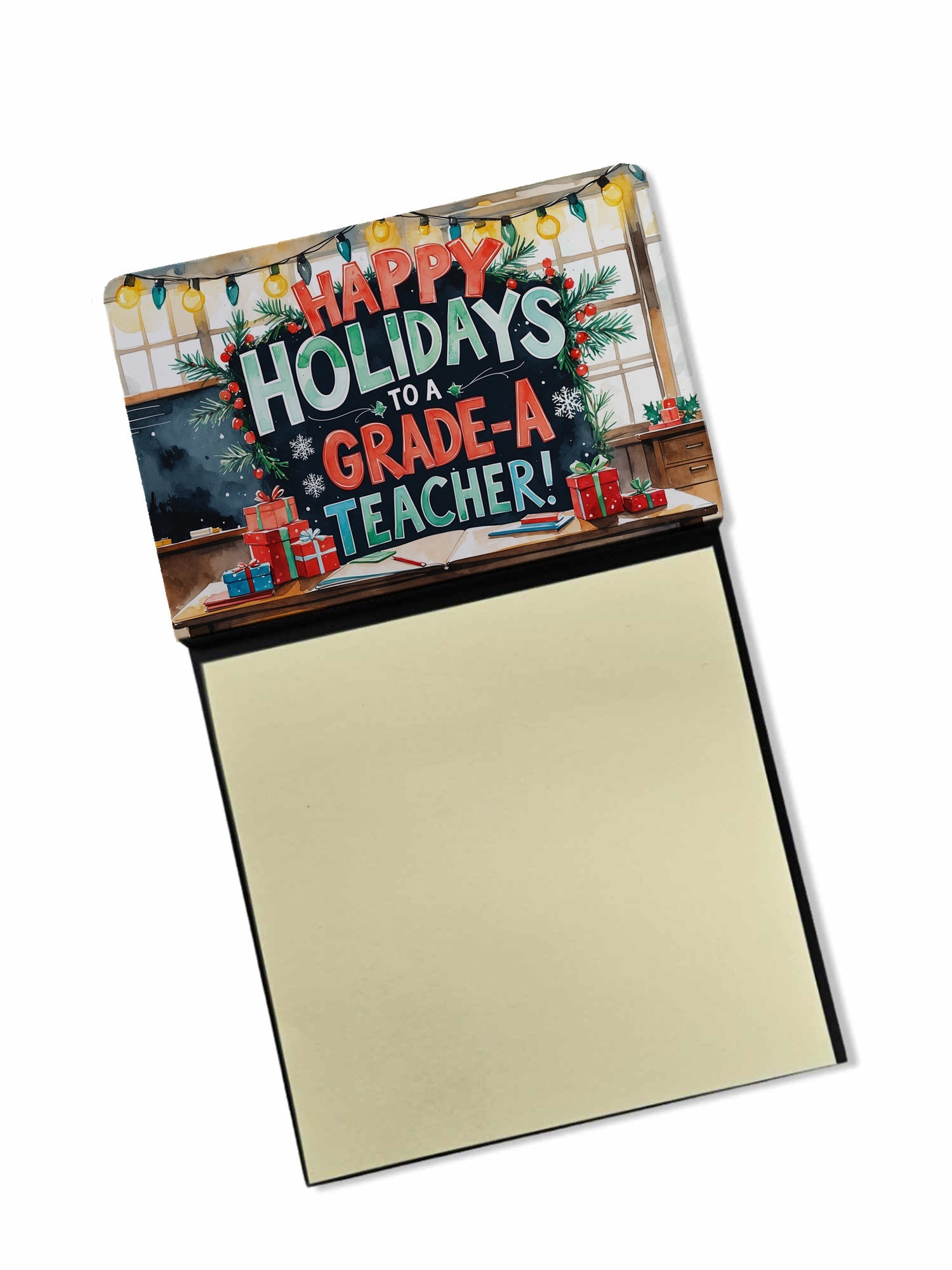 Happy Holidays to a Grade-A Teacher Funny Sticky Note Holder for Teacher's Gift Refillable with 3x3 Notes